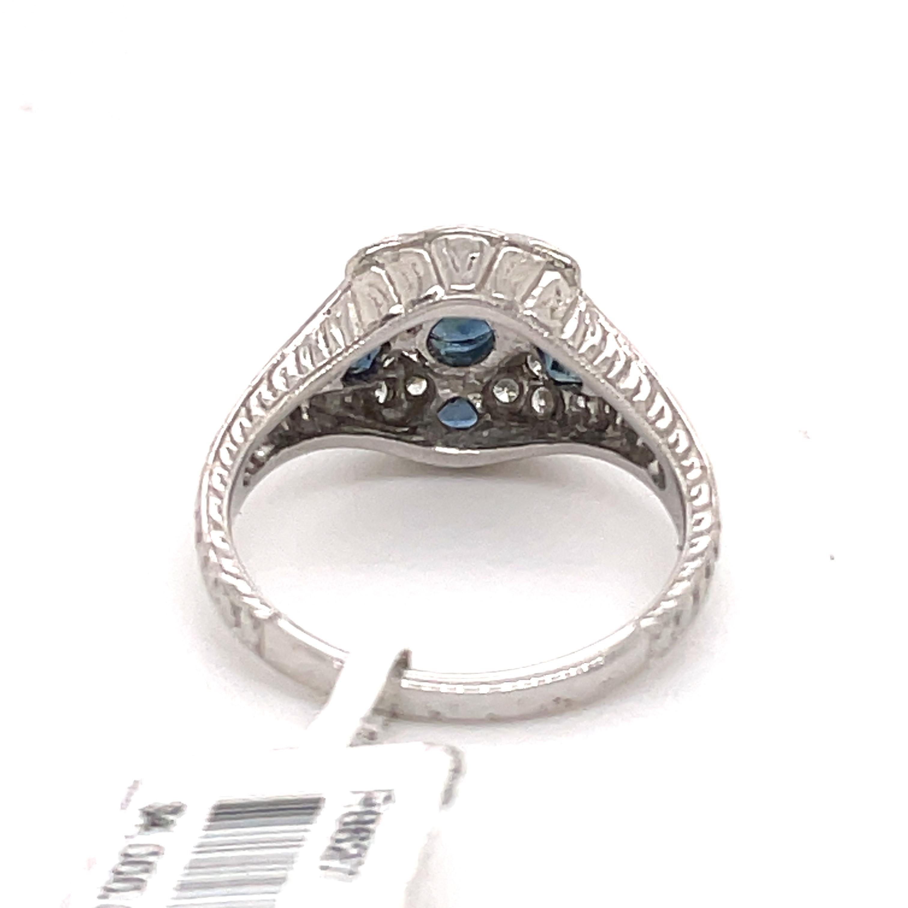 Women's or Men's Art Deco Style Sapphire & Diamond Ring 18 Karat White Gold