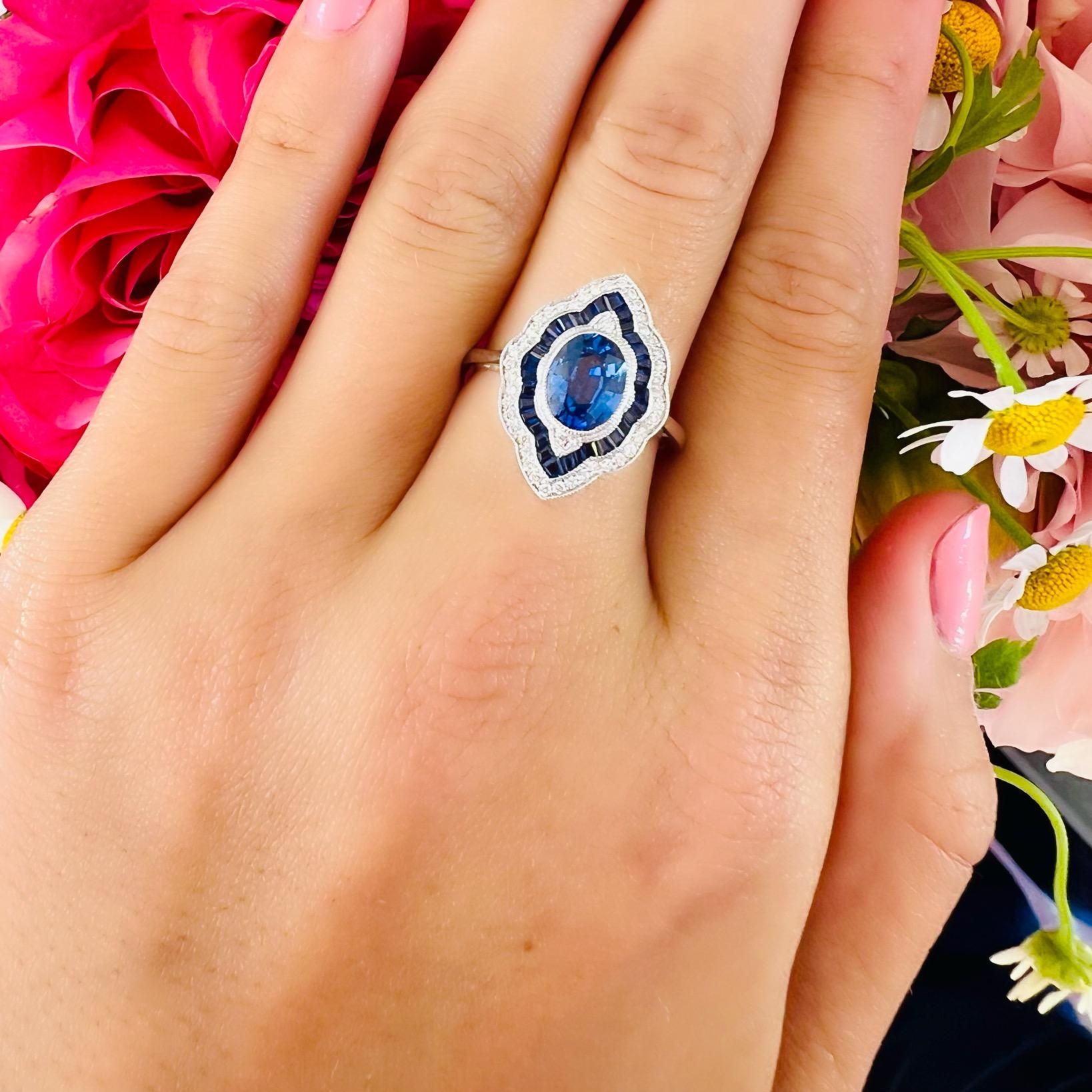 Art Deco Style Sapphire & Diamond Ring In New Condition For Sale In San Francisco, CA