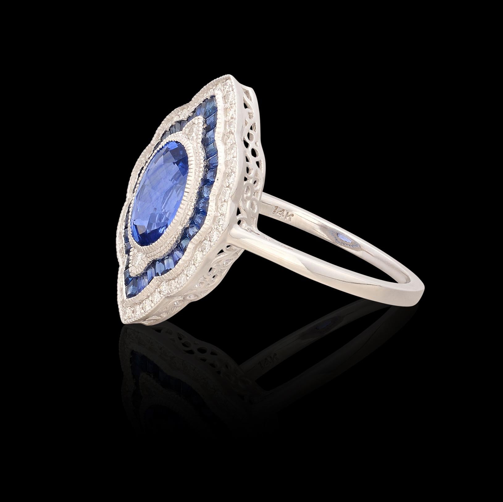 Women's Art Deco Style Sapphire & Diamond Ring For Sale
