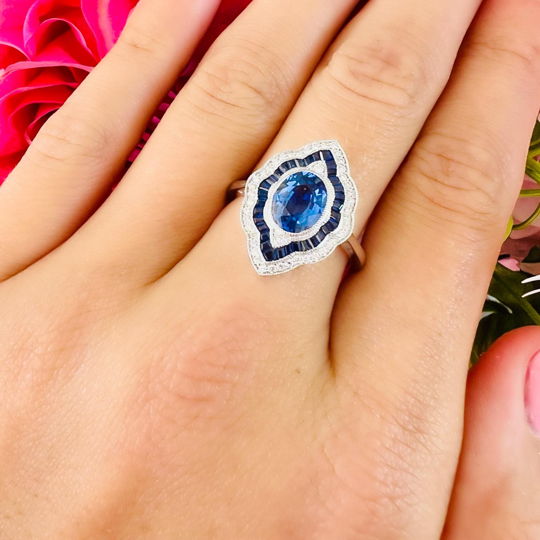 Art Deco Style Sapphire & Diamond Ring For Sale 1