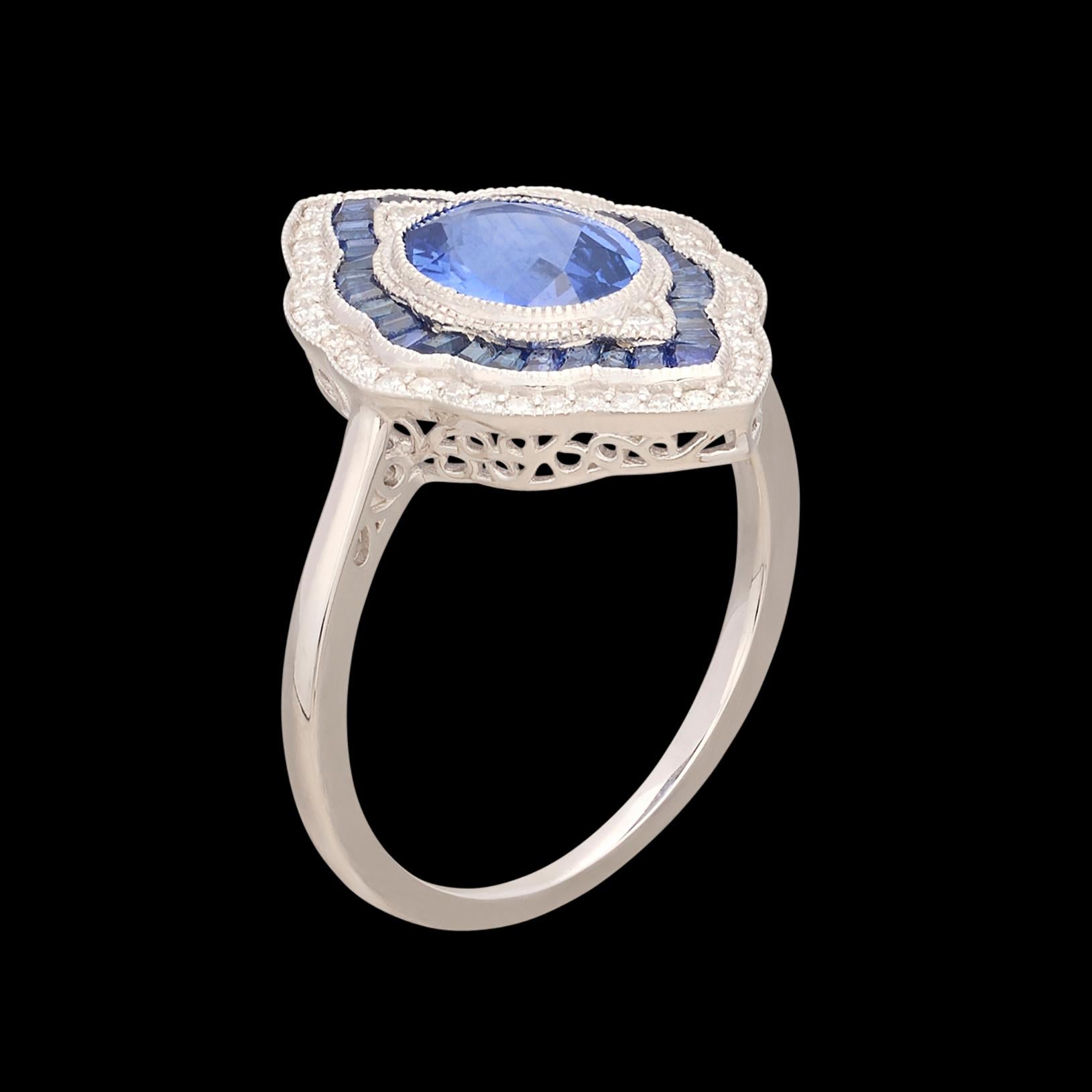 Art Deco Style Sapphire & Diamond Ring For Sale 2