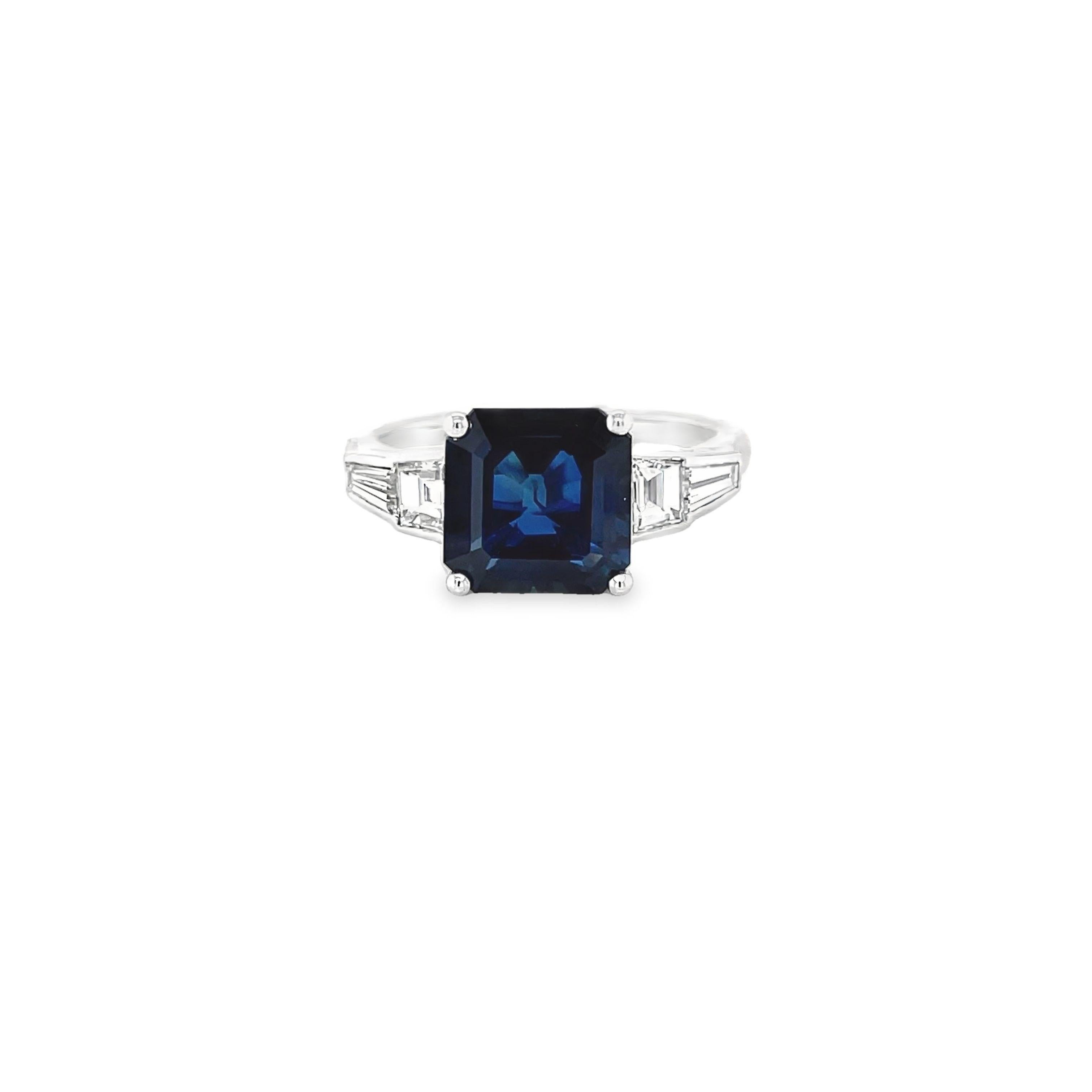 Women's Art Deco Style Sapphire & Diamond Ring in 18K White Gold For Sale