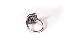 Art Deco style sapphire diamond ring in white gold 18 karats