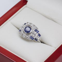 Art Deco Style, Sapphire & Diamond Ring, New