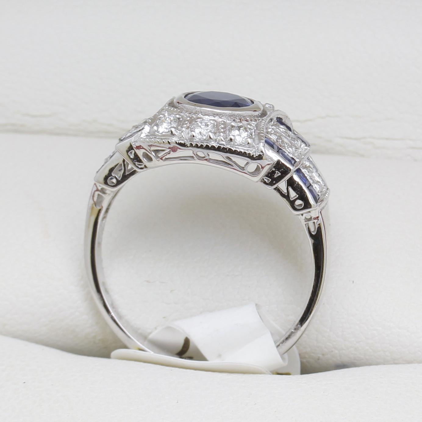 Women's Art Deco Style, Sapphire & Diamond Ring, New For Sale