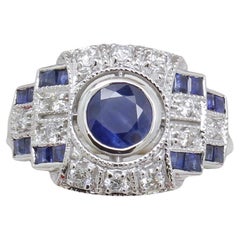 Art Deco Style, Sapphire 
Diamond Ring, New