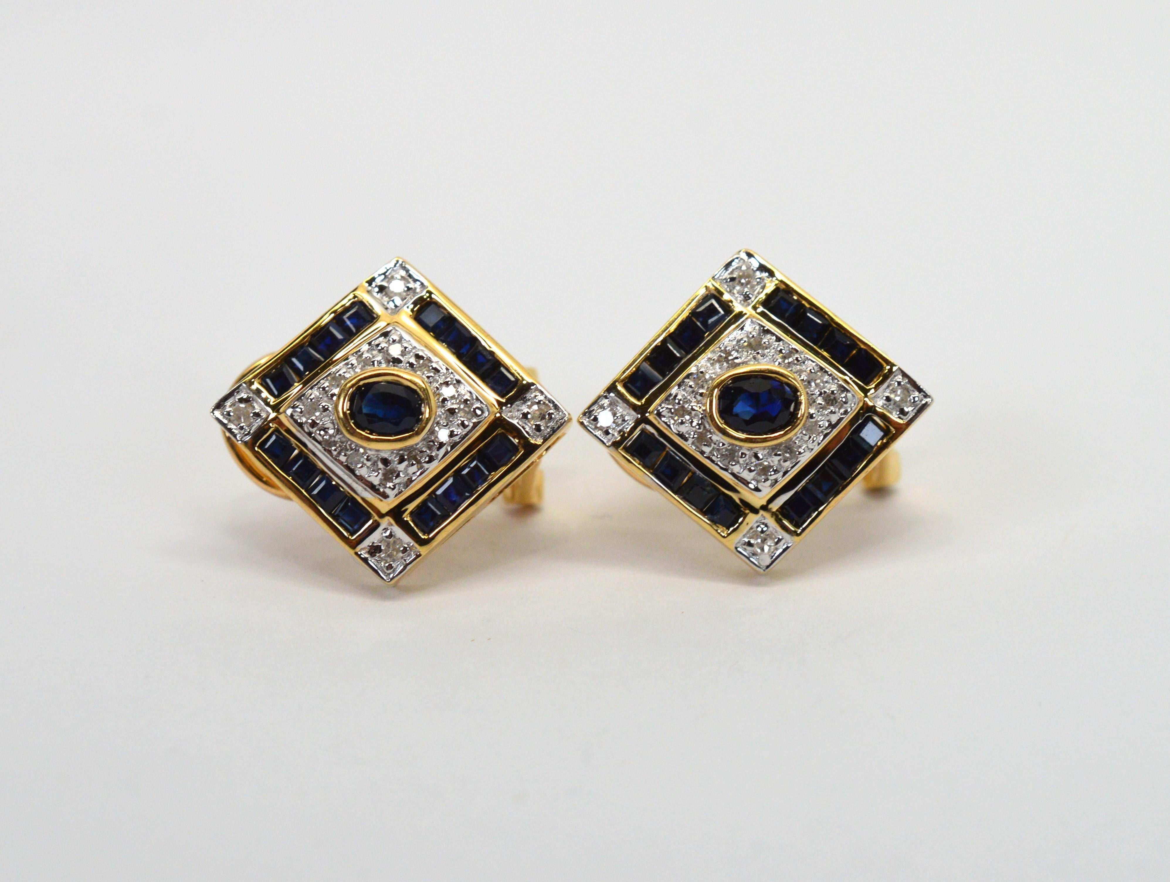 Mixed Cut Art Deco Style Sapphire Diamond Stud Earrings  For Sale