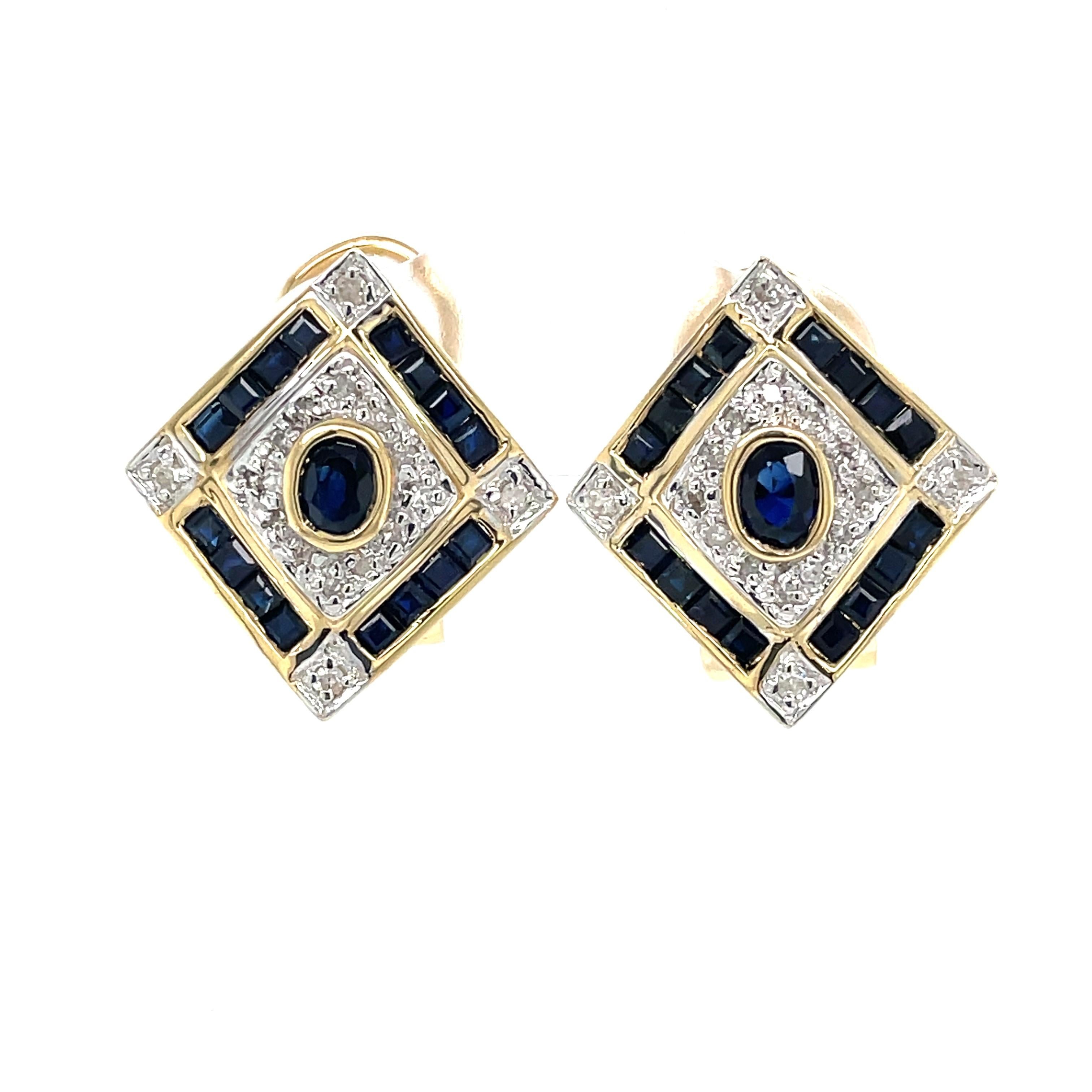 Women's Art Deco Style Sapphire Diamond Stud Earrings  For Sale