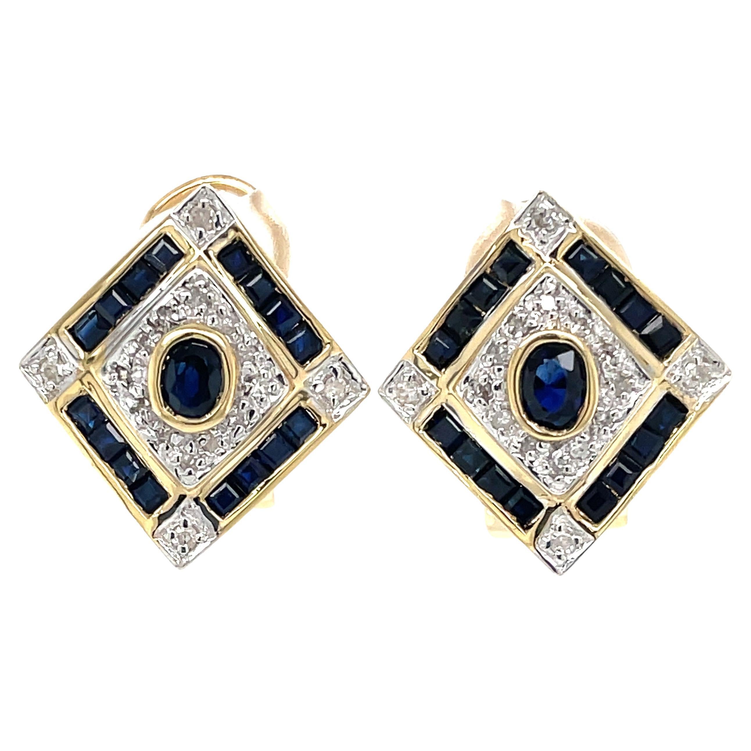 Art Deco Style Sapphire Diamond Stud Earrings  For Sale