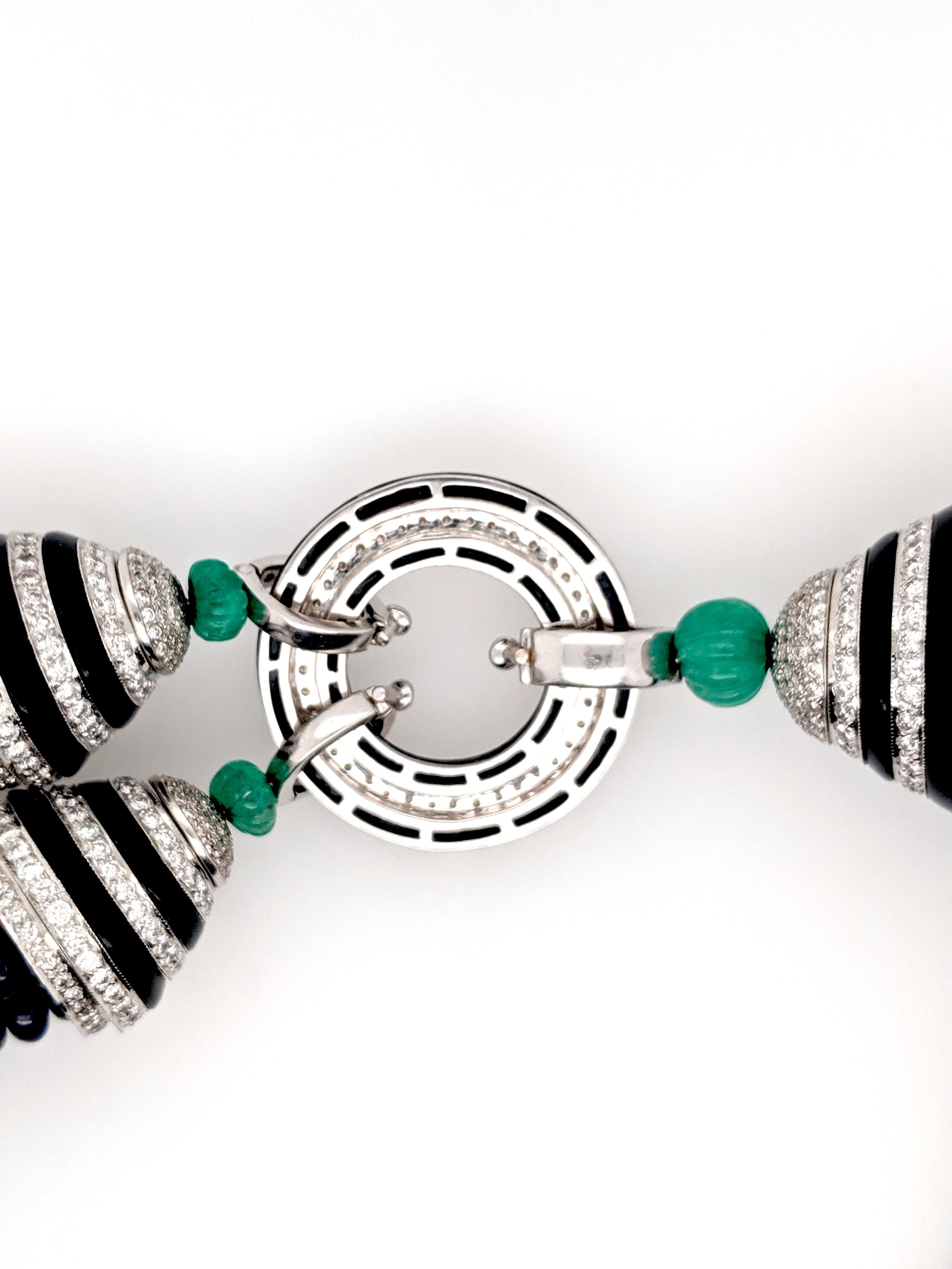 Art Deco Style Sapphire, Emerald, Onyx and Diamond Necklace In New Condition In Greenville, DE