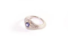 Art Deco Style Sapphire Ring in White Gold 18k, Wedding Ring