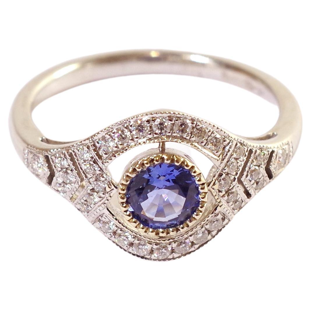 Art Deco Style Sapphire Ring in White Gold 18k, Wedding Ring For Sale