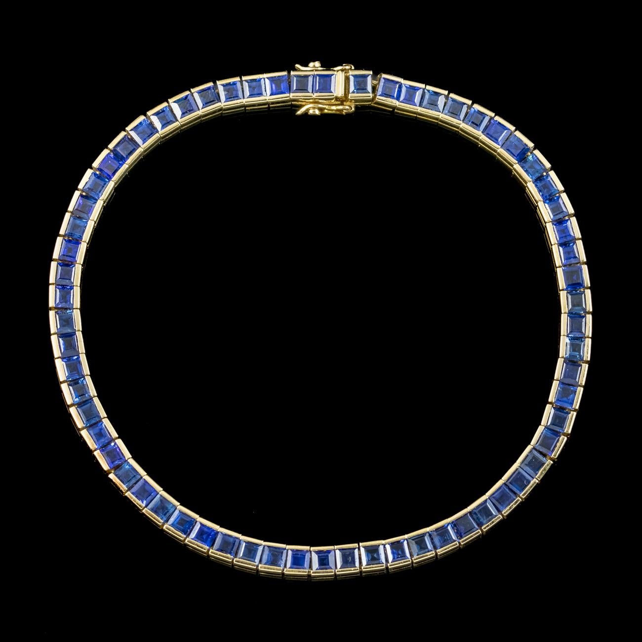 Square Cut Art Deco Style Sapphire Tennis Bracelet 18ct Gold 6.5ct Total For Sale
