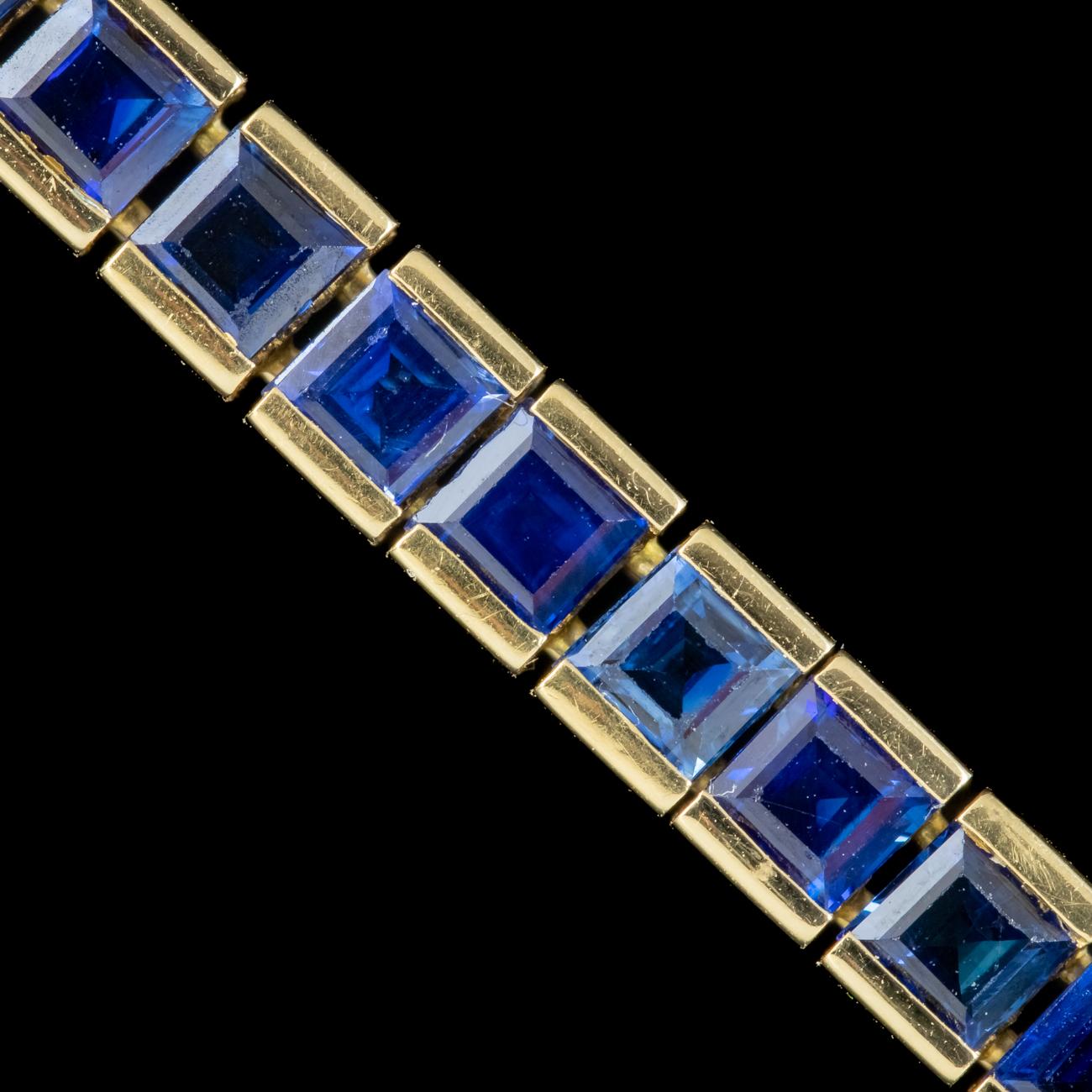 Women's Art Deco Style Sapphire Tennis Bracelet 18ct Gold 6.5ct Total For Sale