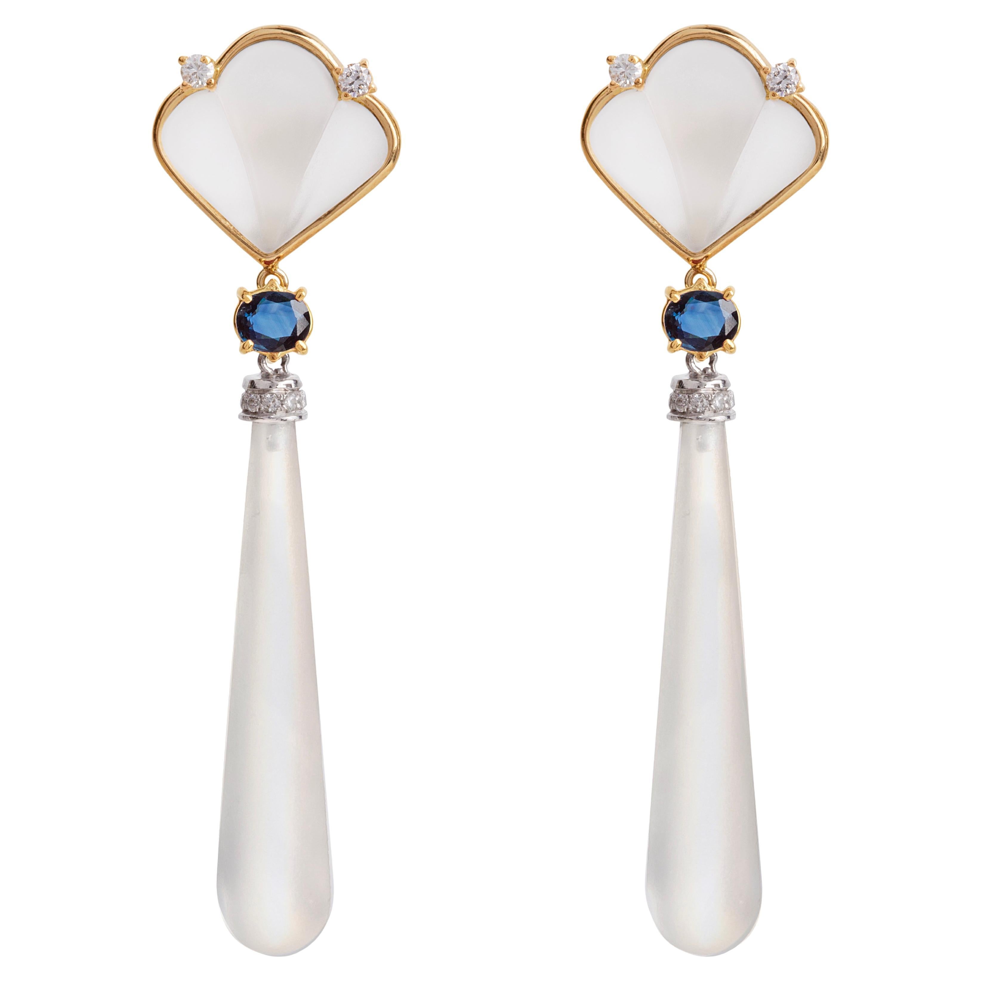 Orecchini in oro giallo 18 carati con zaffiro e diamanti bianchi in stile Art Deco