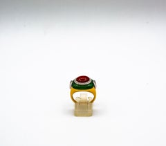 Art Deco Style Sardinia Red Coral White Diamond Jade Yellow Gold Cocktail Ring
