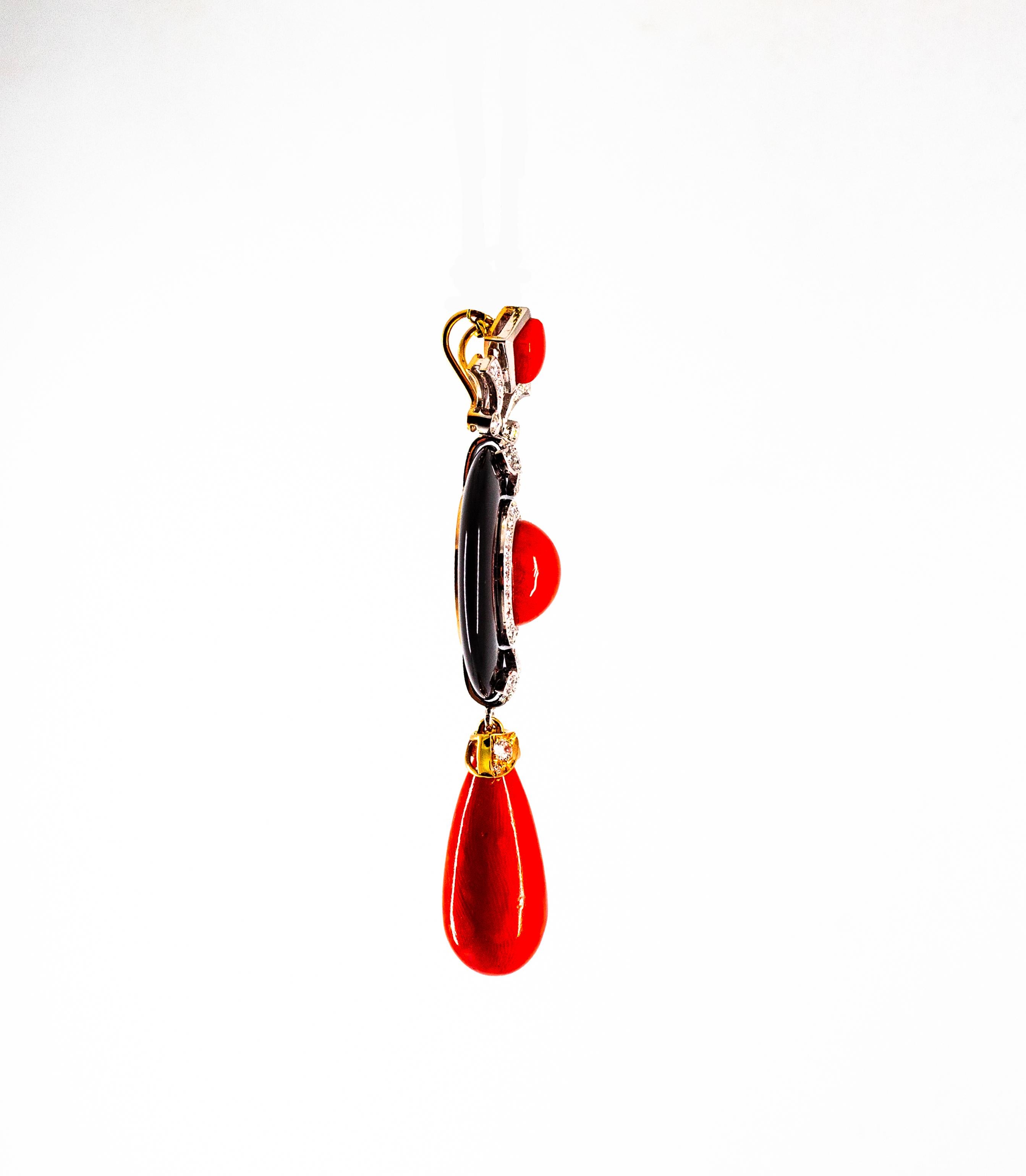 Collier pendentif de style Art déco en or blanc avec corail rouge de Sardaigne, diamants blancs et onyx en vente 4