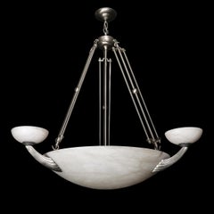 Art Deco Style Satin Nickel Alabaster Pendant Chandelier