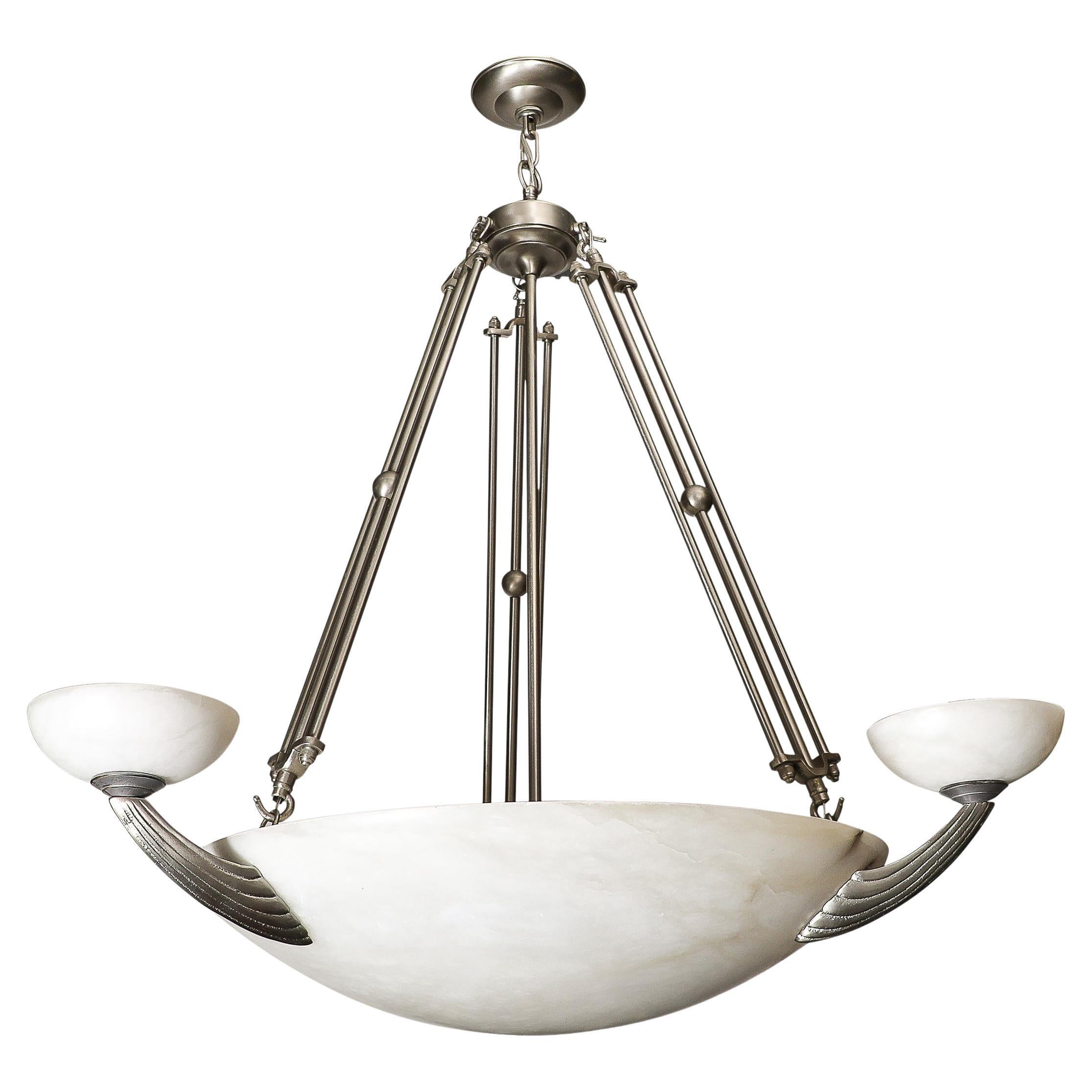 Art Deco Style Satin Nickel Alabaster Pendant Chandelier