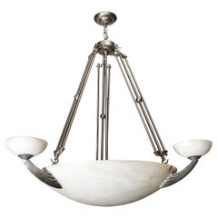 Art Deco Style Satin Nickel Alabaster Pendant Chandelier