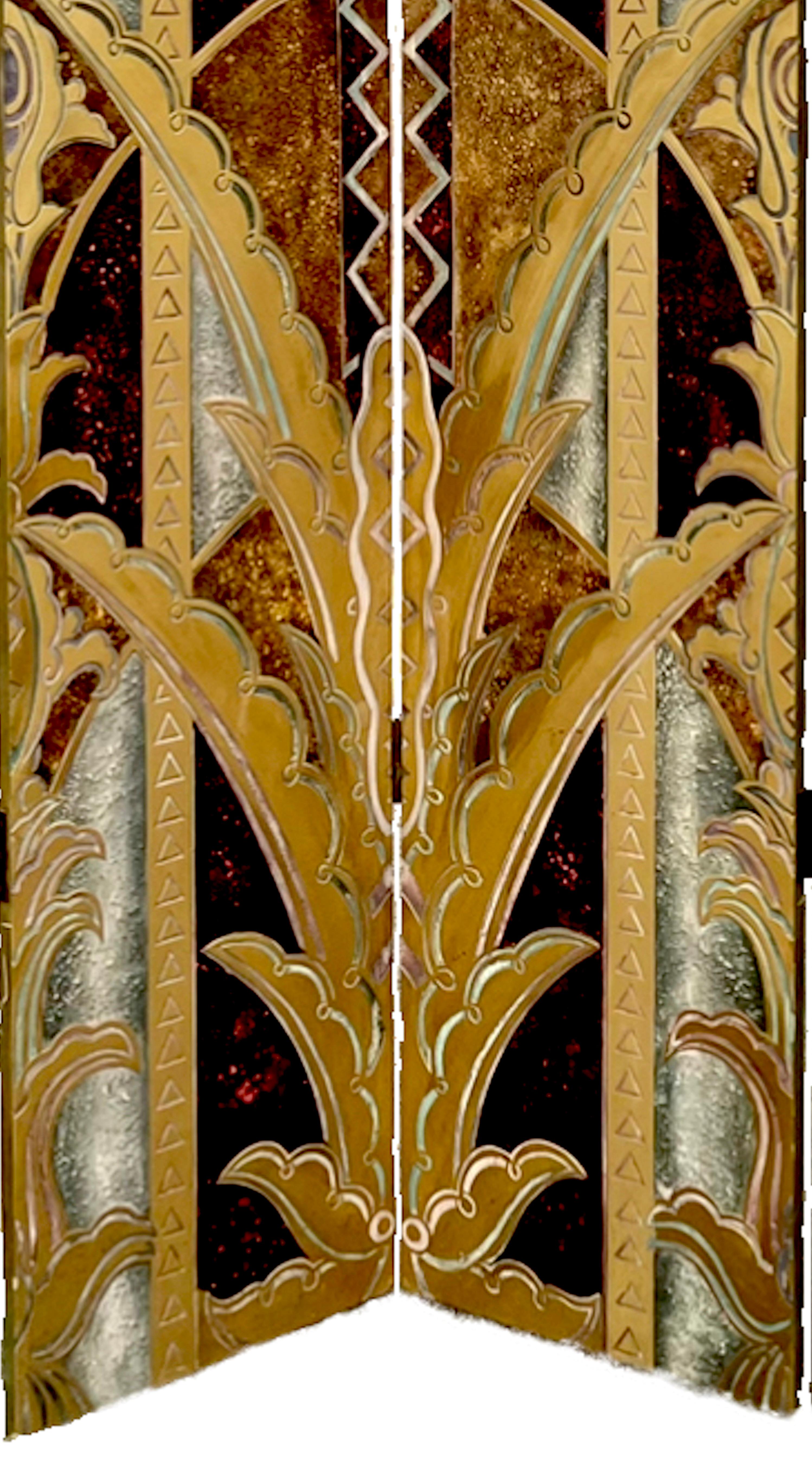 Carved Art Deco Style Screen After William Van Alen, Chrysler Building Elevator Designs