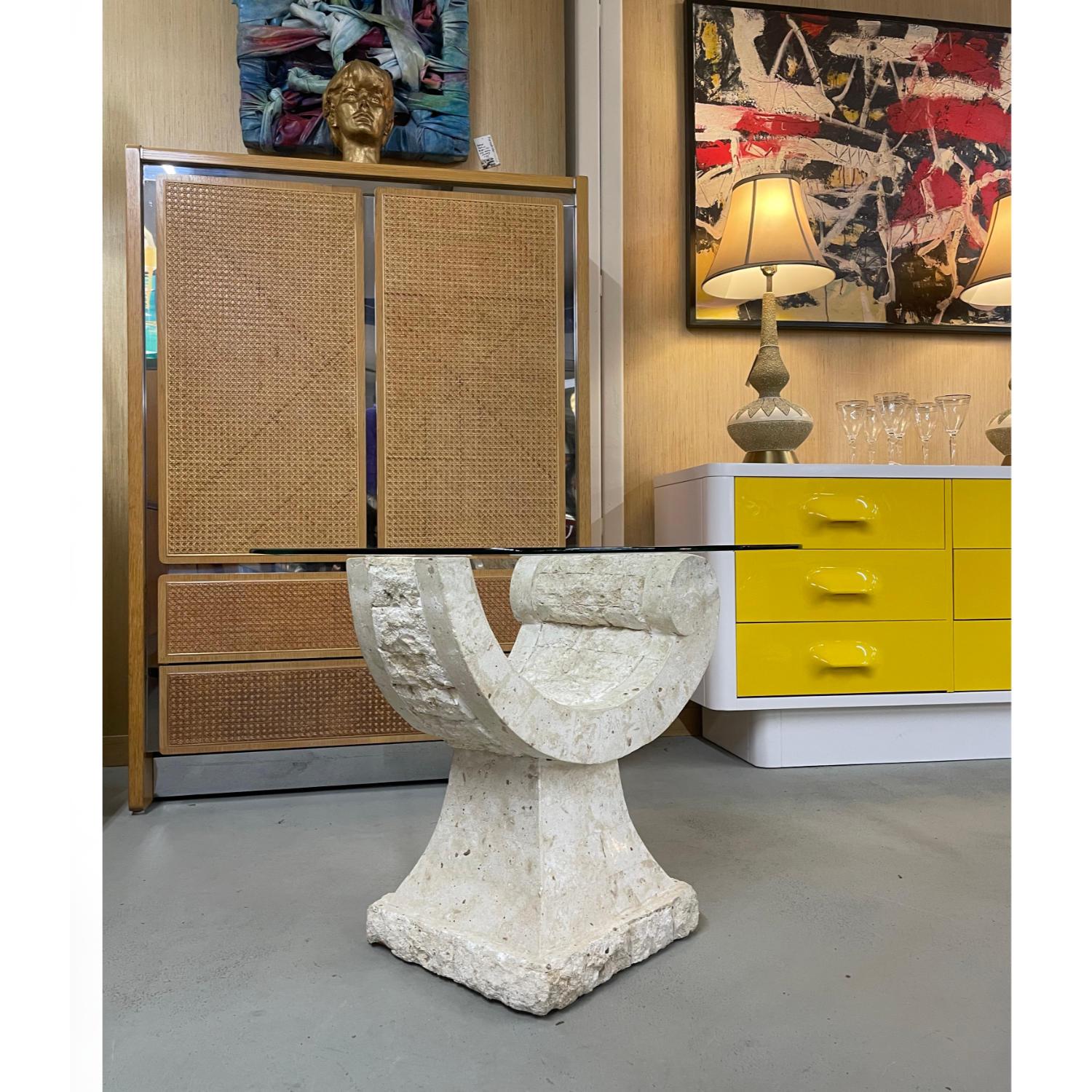 Art Deco Style Sculptural Post Modern Arched Tessellated Stone Cocktail Table For Sale 3