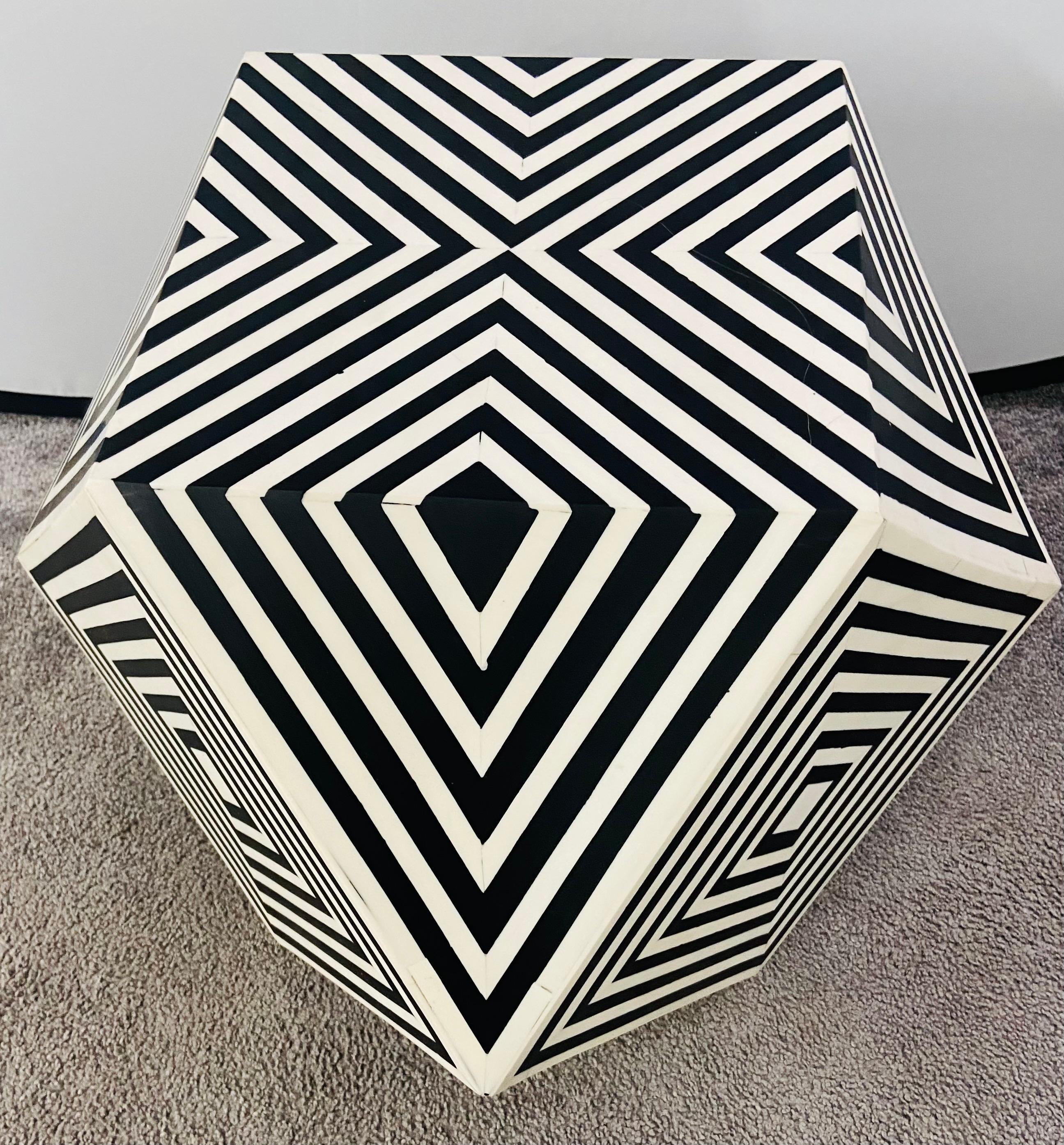 Art Deco Style Sculptural Resin Black and White Side or End Table, a Pair 5