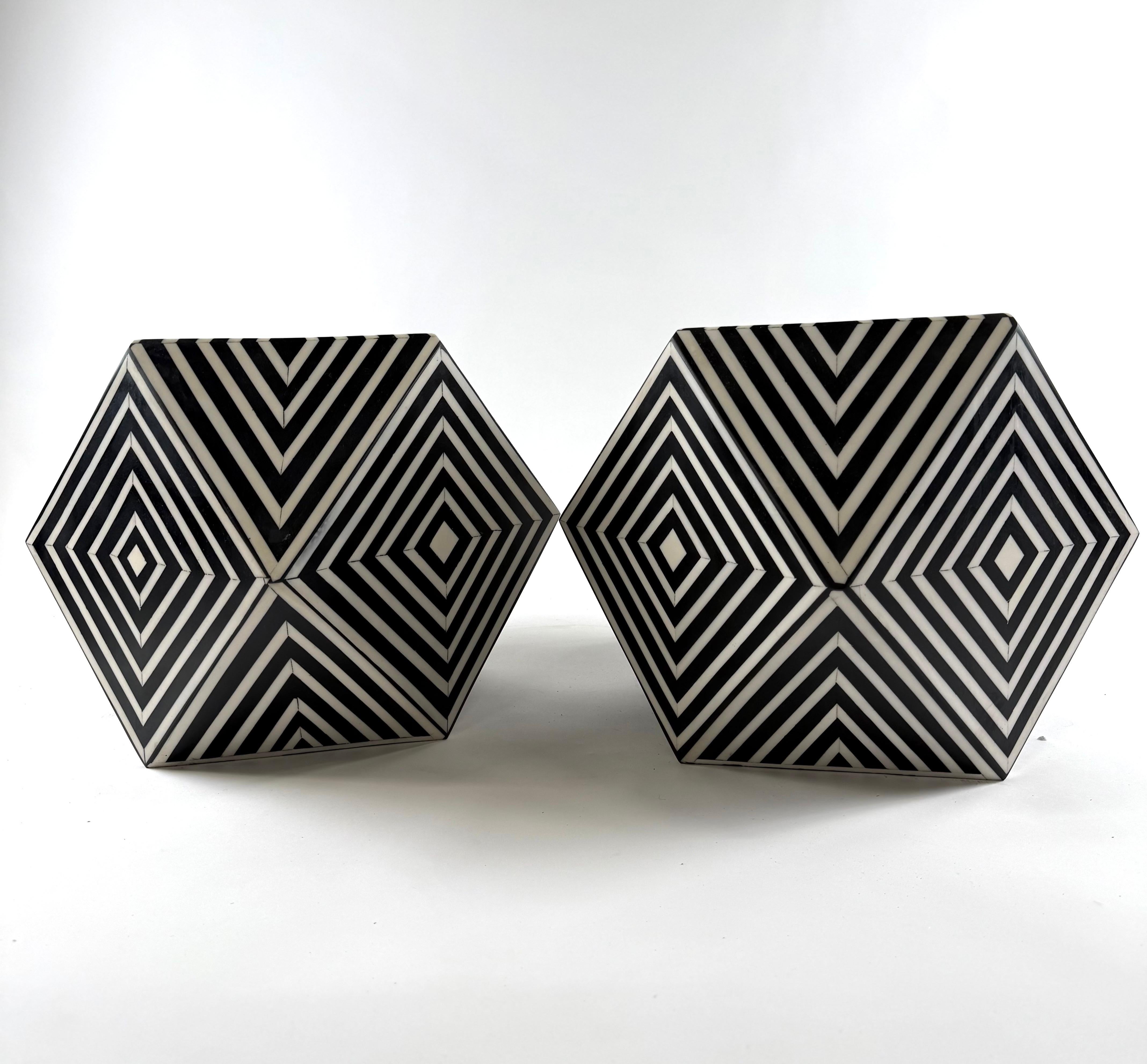 Art Deco Style Sculptural Resin Black and White Side or End Table, a Pair For Sale 7
