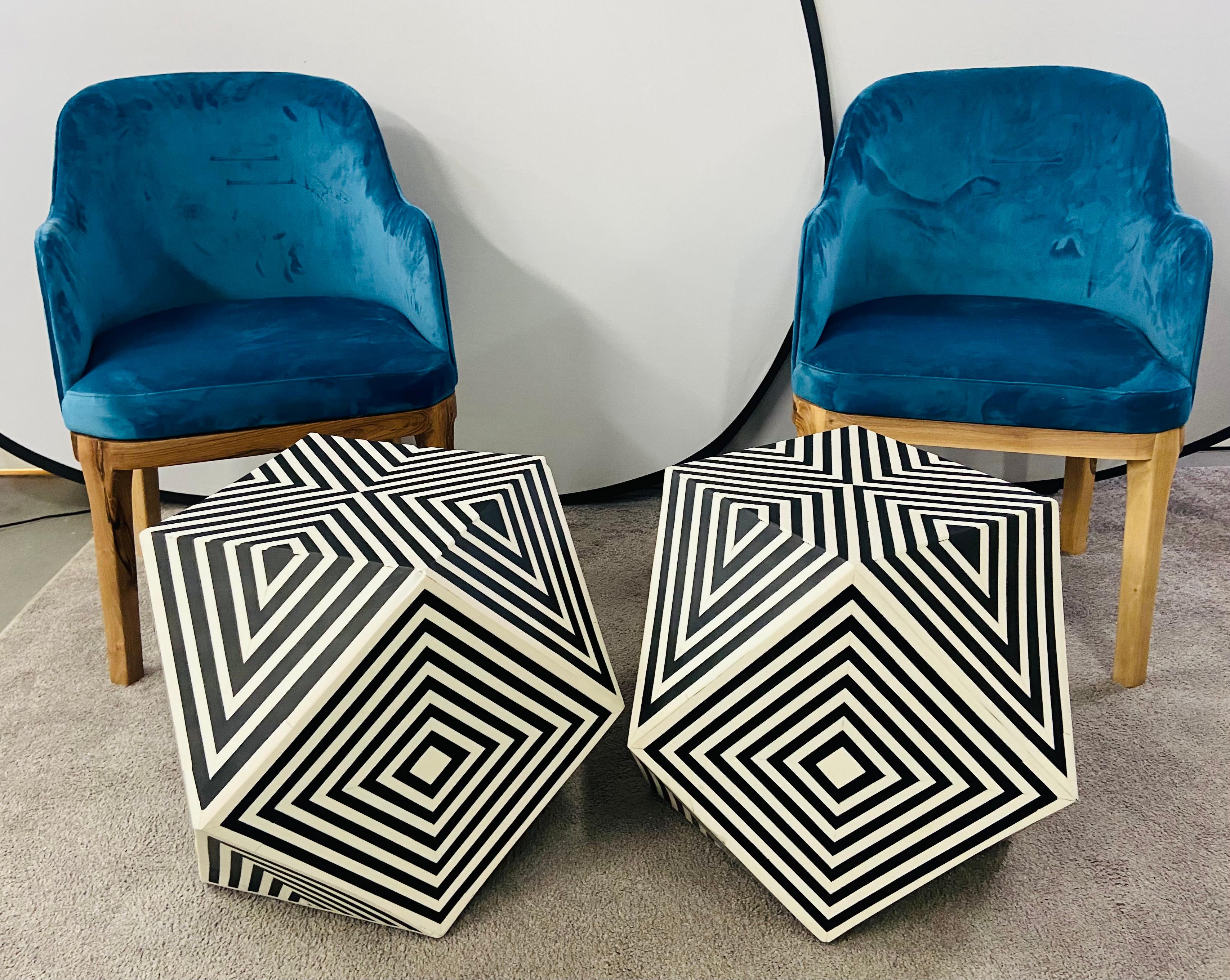 Art Deco Style Sculptural Resin Black and White Side or End Table, a Pair 9