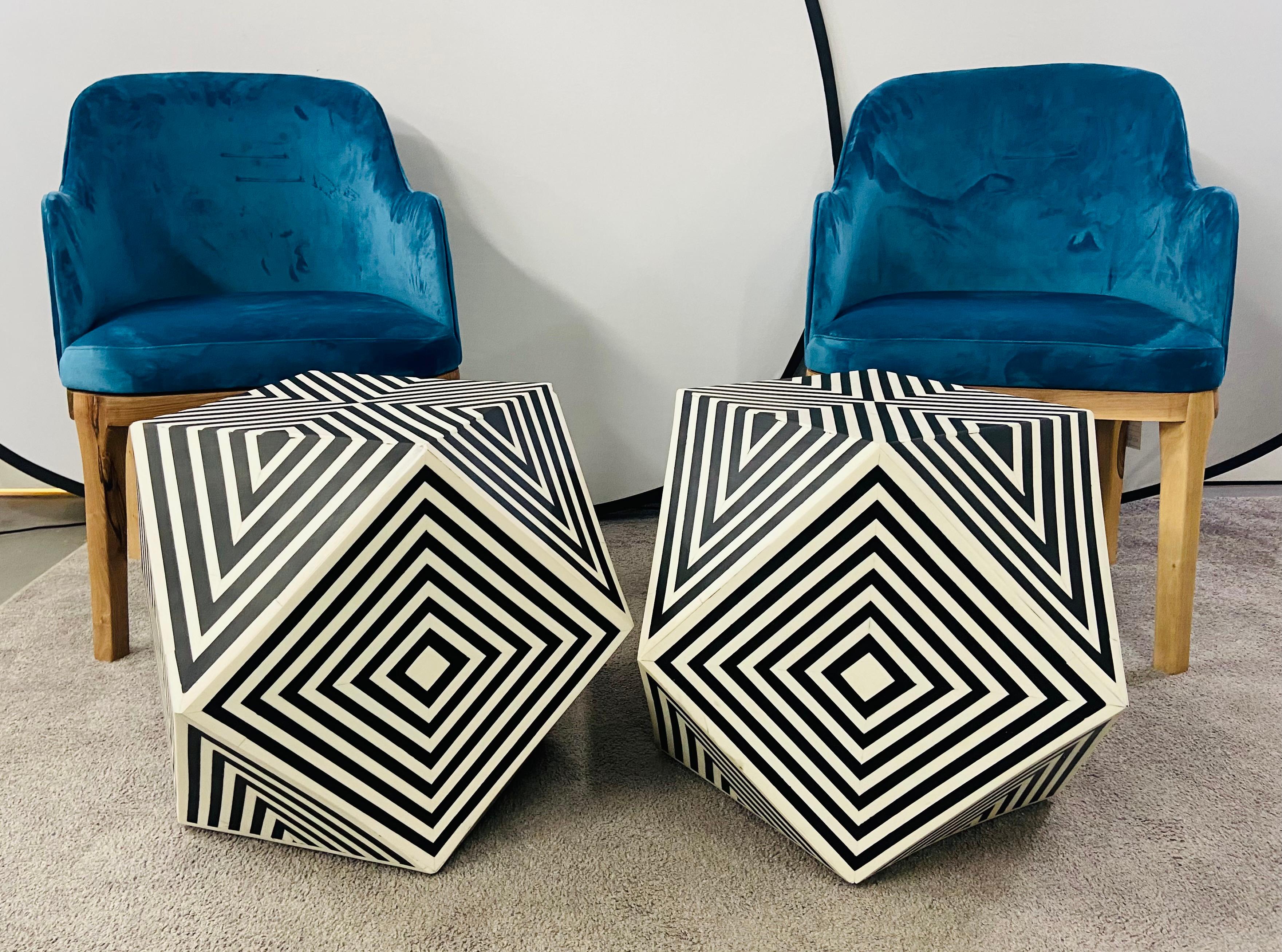 Art Deco Style Sculptural Resin Black and White Side or End Table, a Pair 10