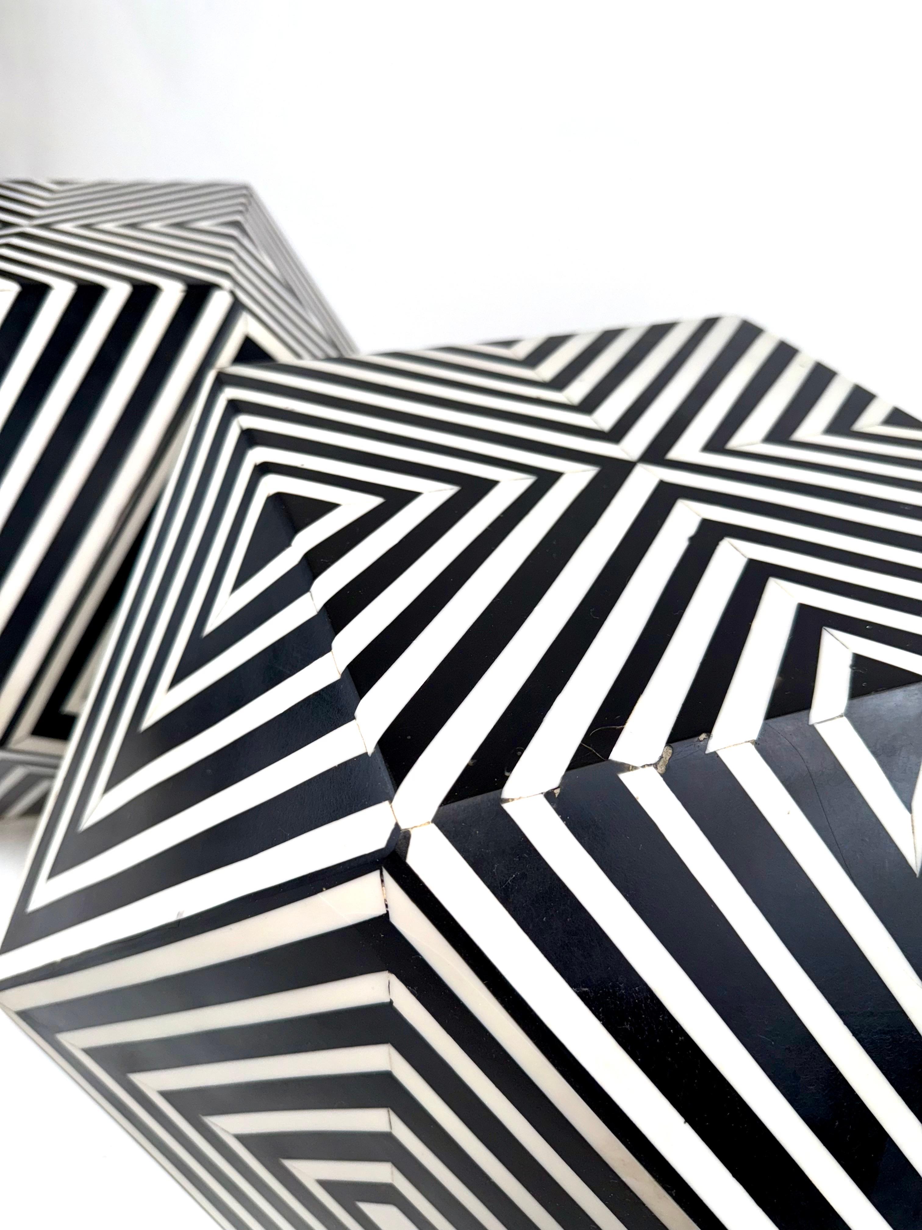 Art Deco Style Sculptural Resin Black and White Side or End Table, a Pair For Sale 13
