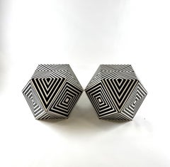 Art Deco Style Sculptural Resin Black and White Side or End Table, a Pair