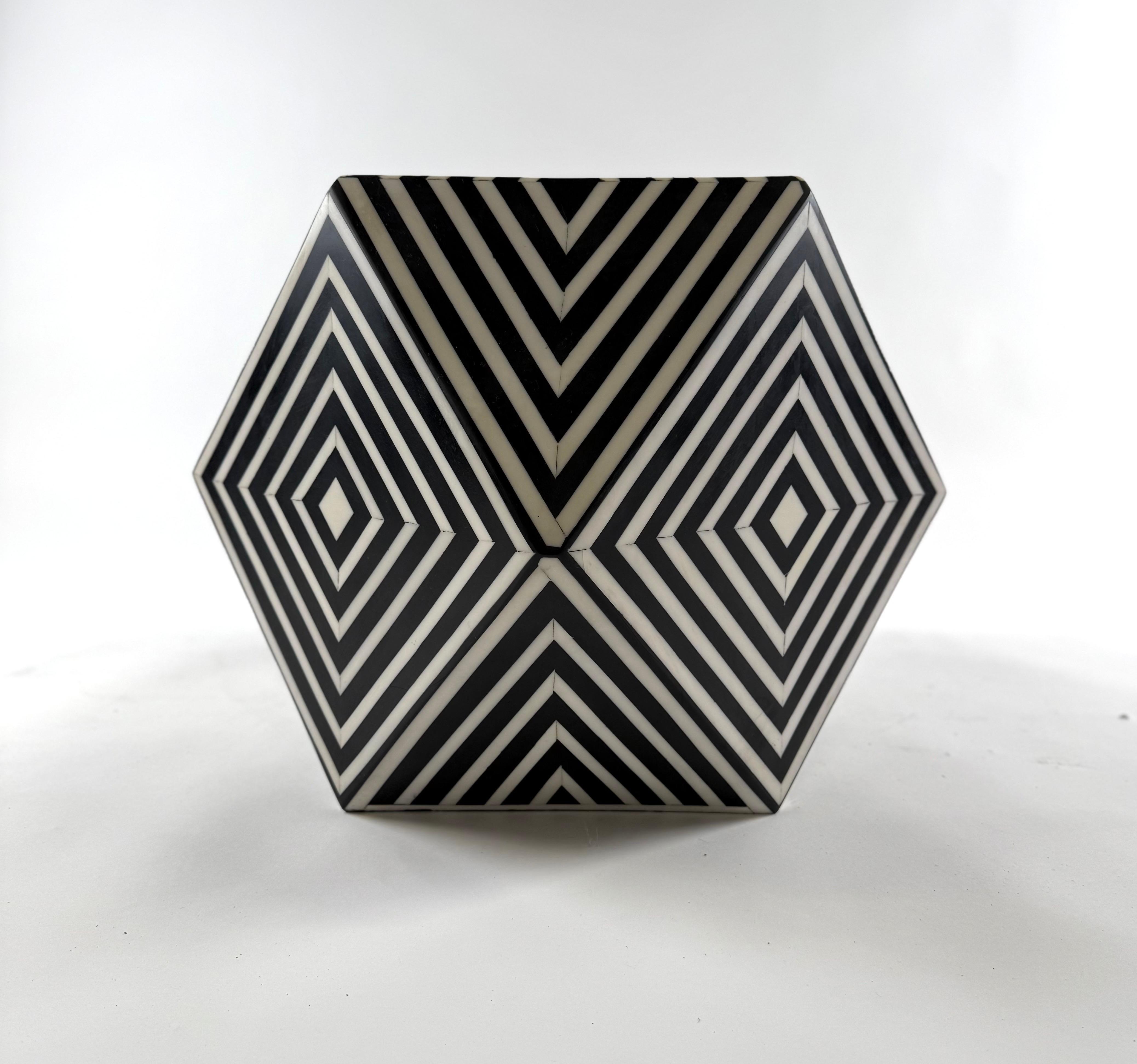 Art Deco Style Sculptural Resin Black and White Side or End Table, a Pair For Sale 1