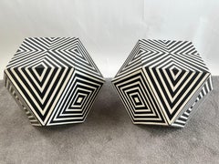 Art Deco Style Sculptural Resin Black and White Side or End Table, a Pair