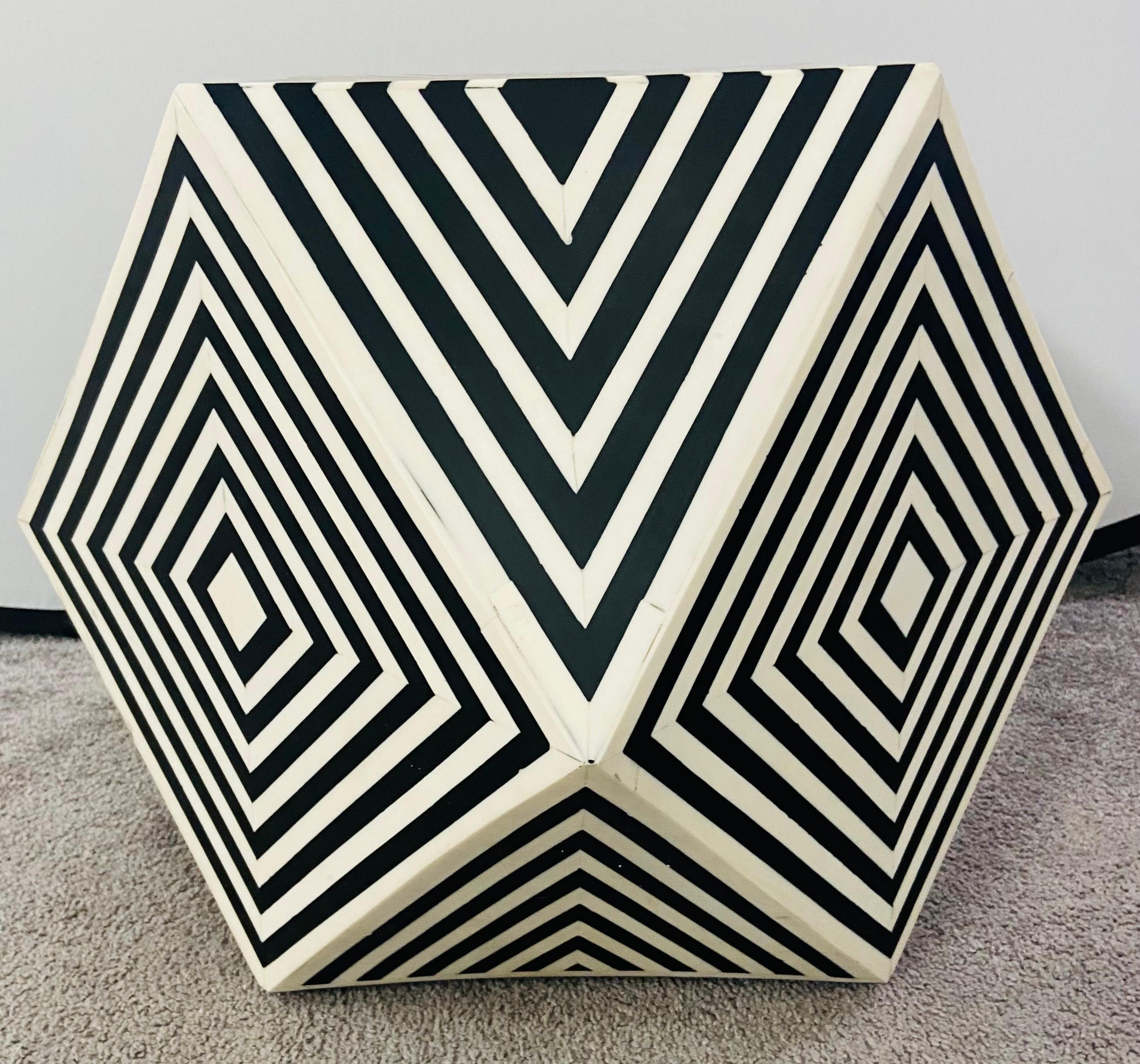 Art Deco Style Sculptural Resin Black and White Side or End Table, a Pair 4