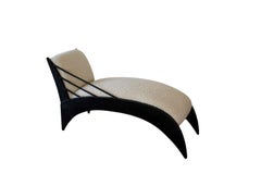 Art Deco Style Sculptural Wood Chaise Lounge in Cream Boucle Modern
