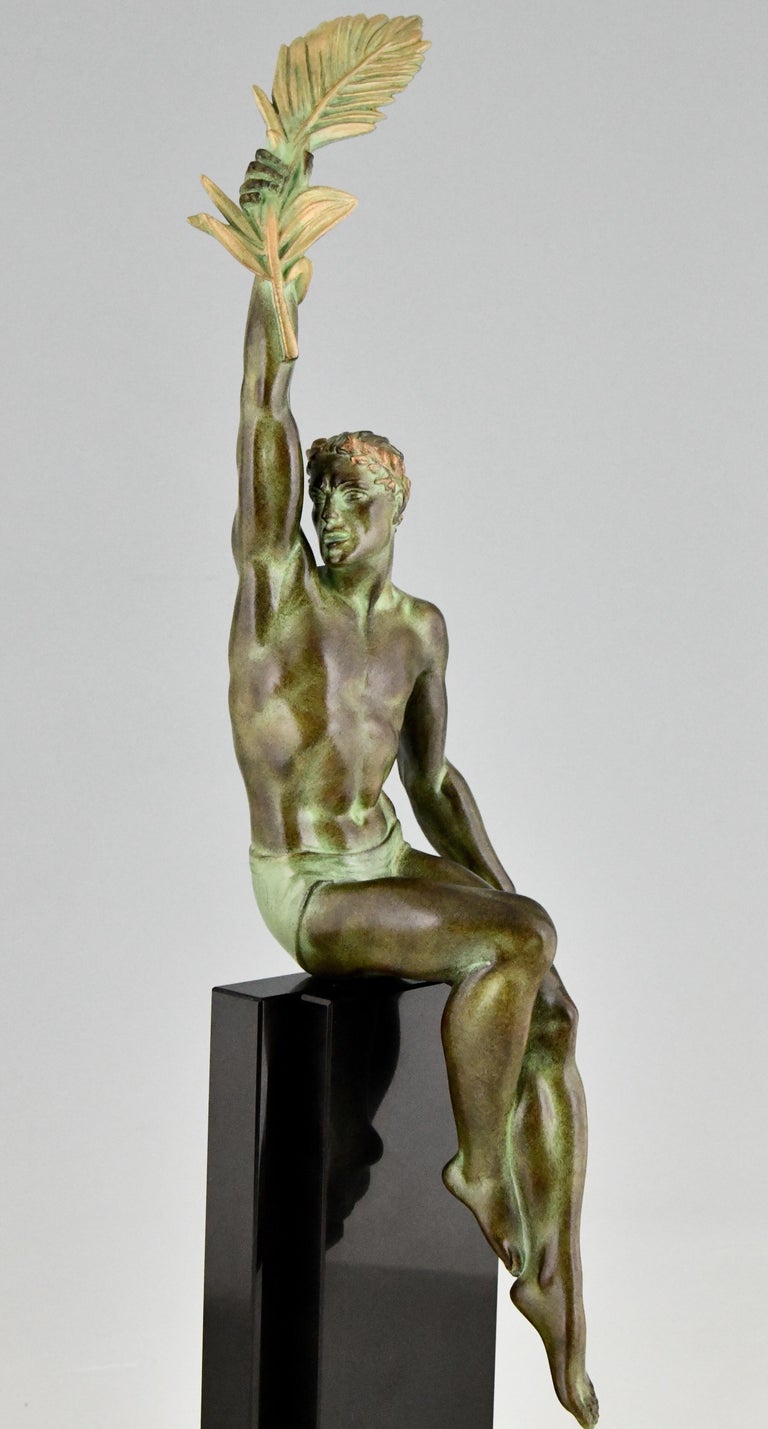 Art Deco Style Sculpture Athlete with Palm Leaf by Max Le Verrier, Victory For Sale 3