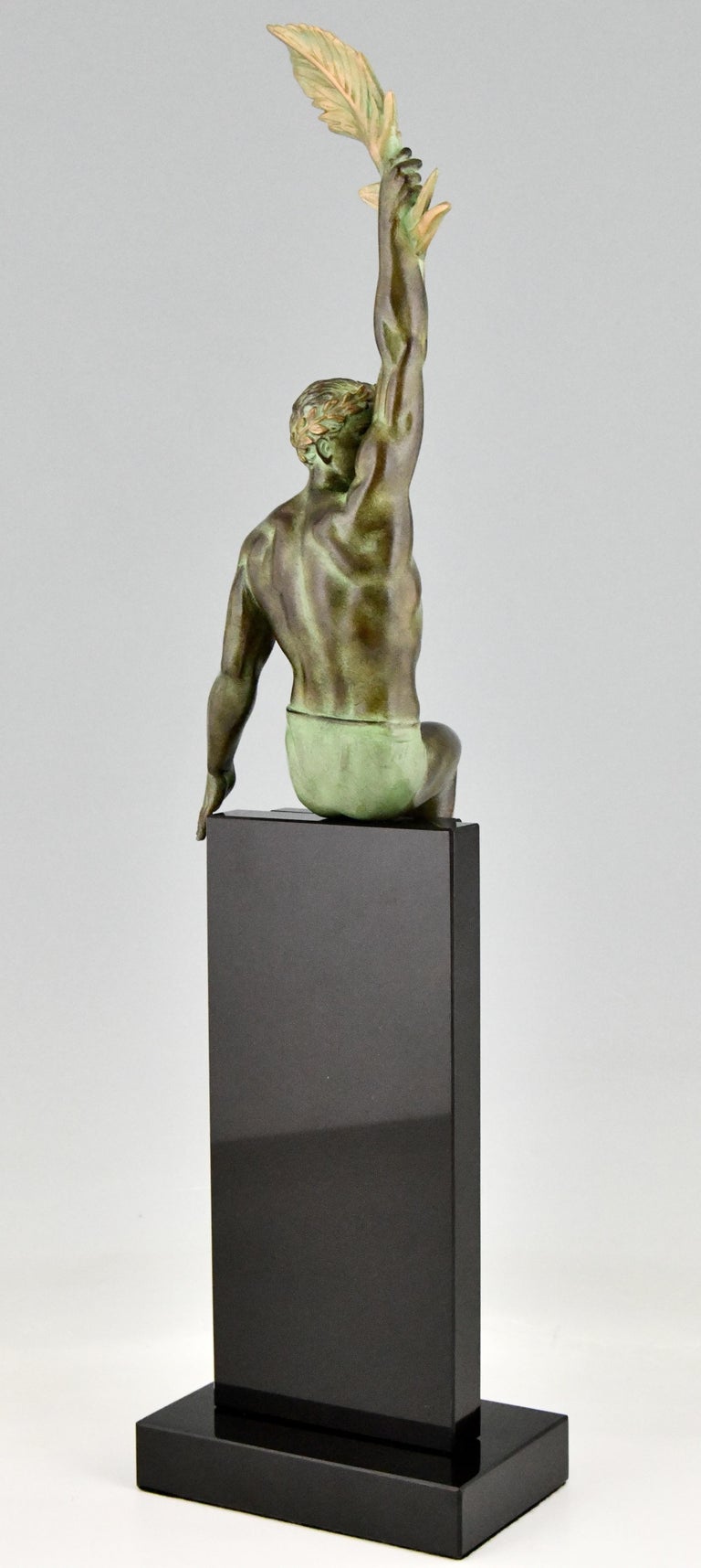 Art Deco Style Sculpture Athlete with Palm Leaf by Max Le Verrier, Victory In New Condition For Sale In Antwerp, BE