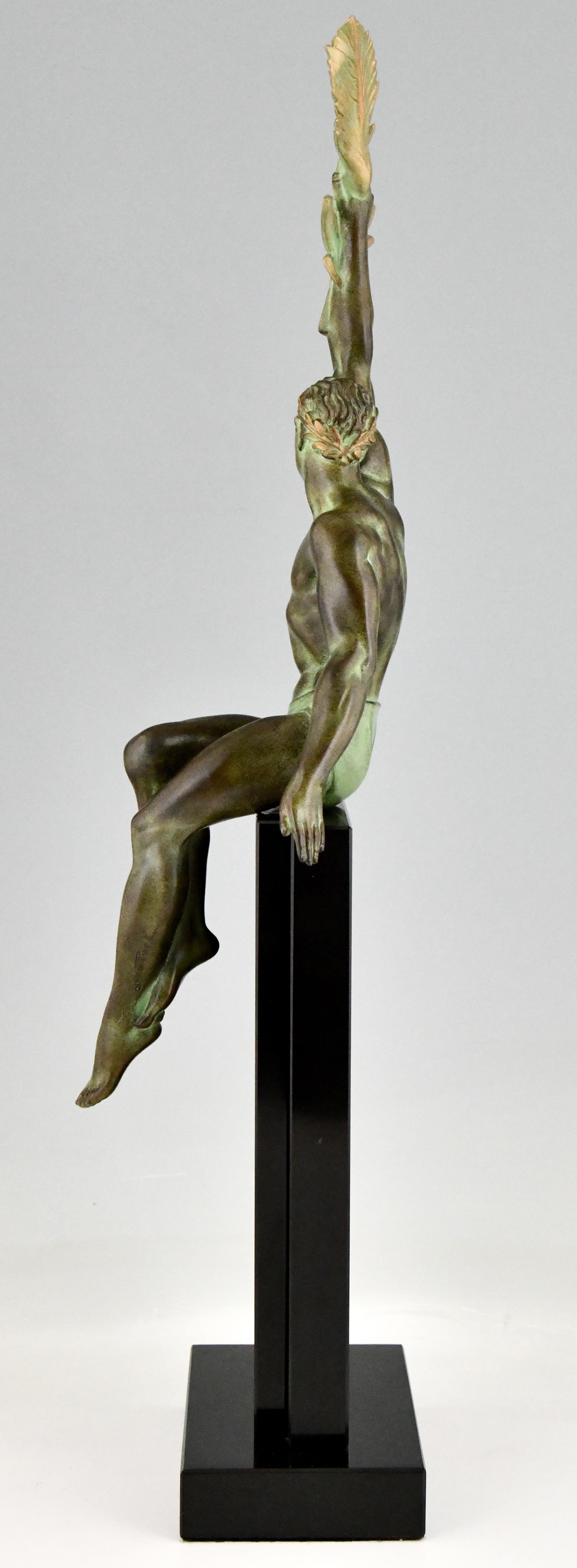 Contemporary Art Deco Style Sculpture Athlete with Palm Leaf by Max Le Verrier, Victory For Sale