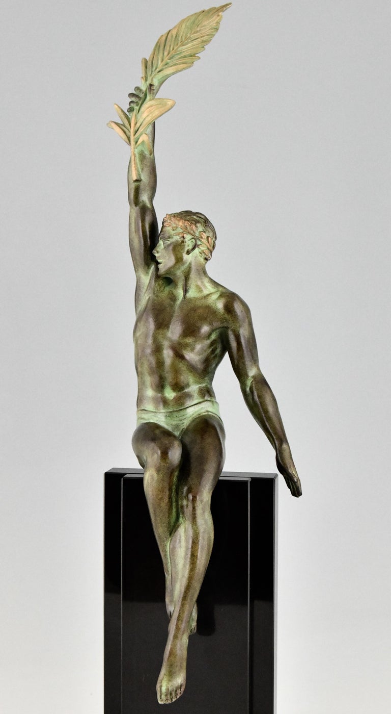 Art Deco Style Sculpture Athlete with Palm Leaf by Max Le Verrier, Victory For Sale 2