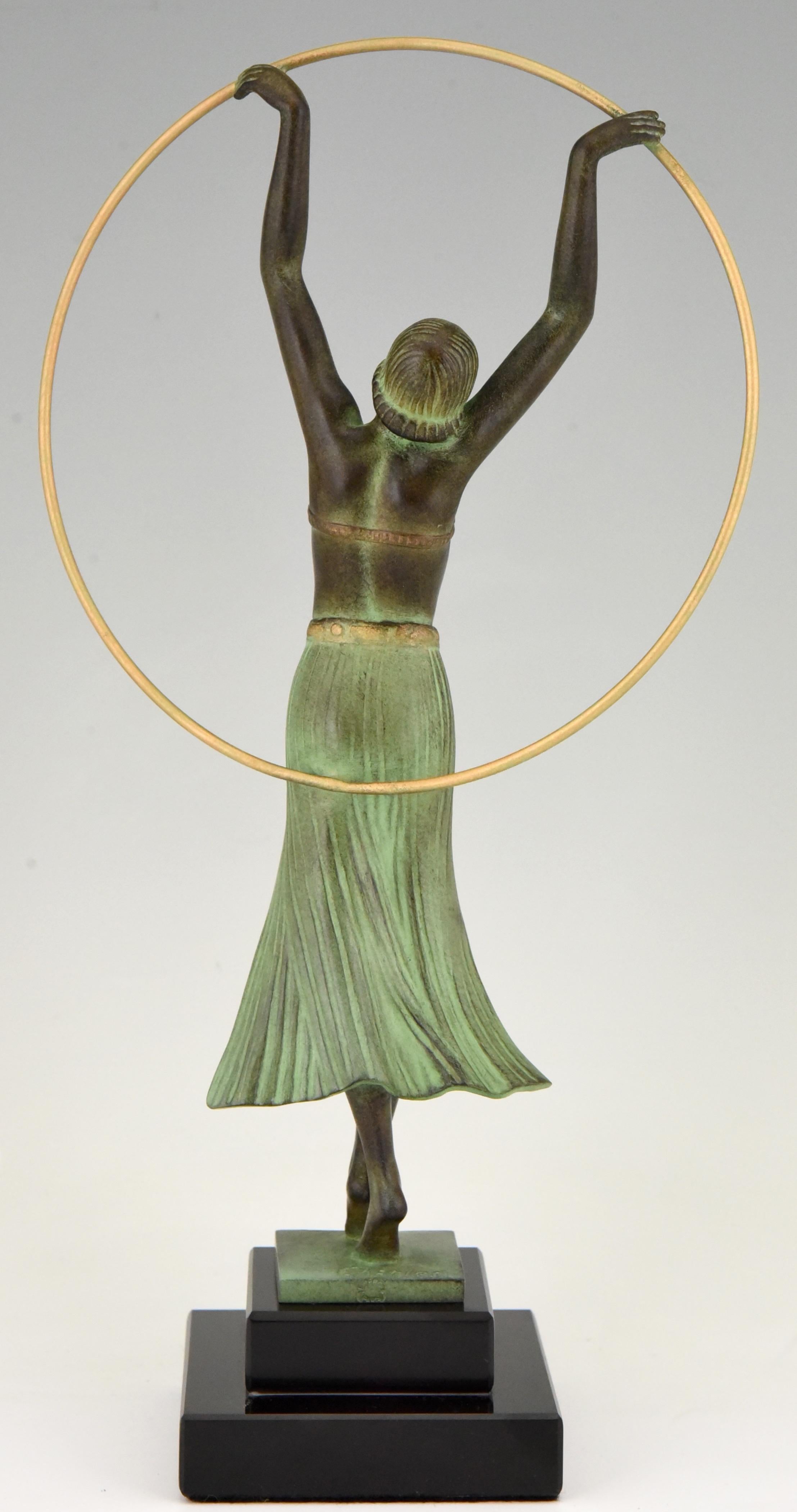 Patinated Art Deco style Sculpture BAYADERE Hoop Dancer by Charles for Max Le Verrier For Sale