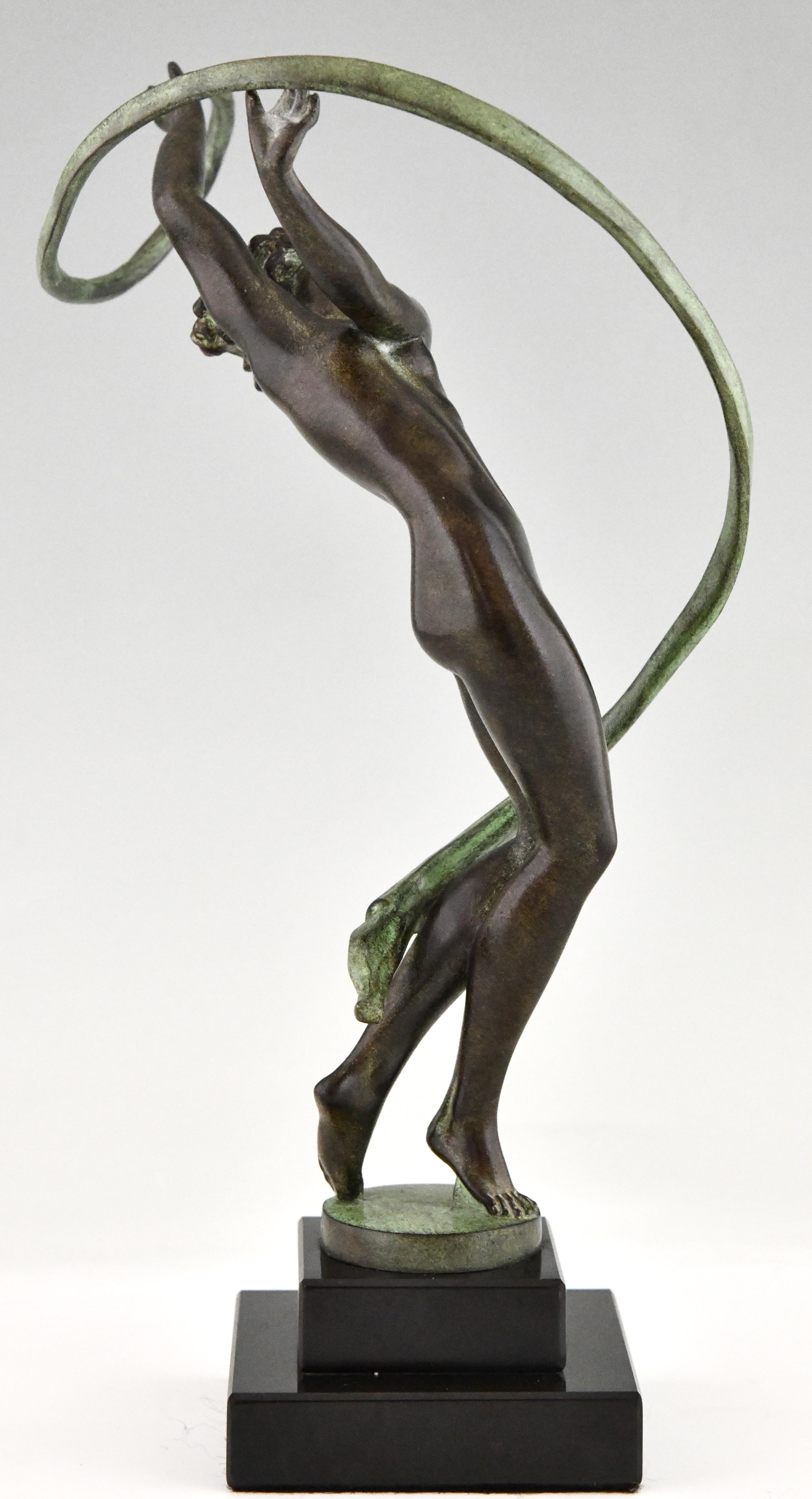 Patinated Art Deco style sculpture dancer TOURBILLON by Fayral for Max Le Verrier For Sale