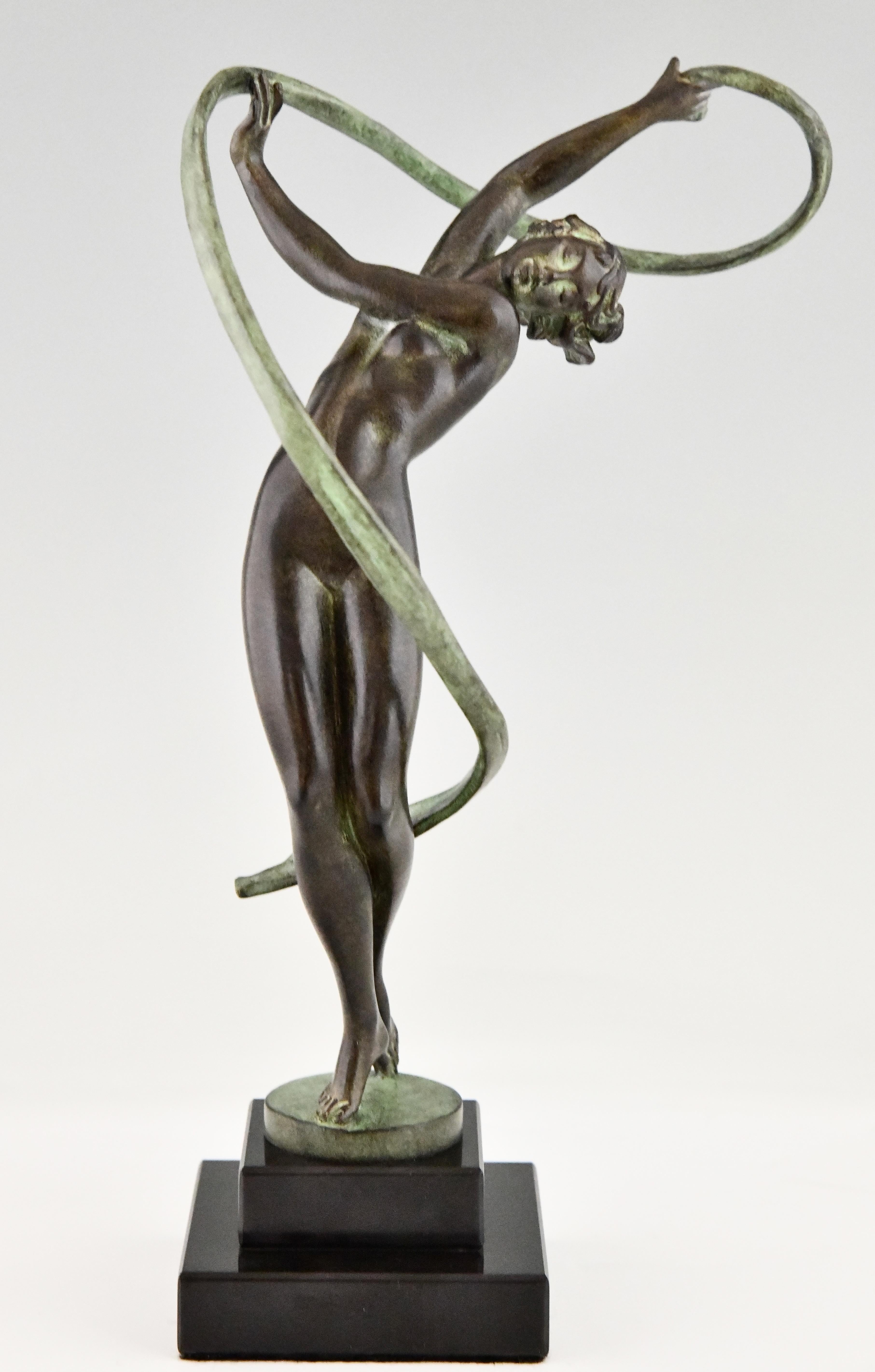 Patinato Scultura ballerina in stile Art Deco TOURBILLON di Fayral per Max Le Verrier in vendita