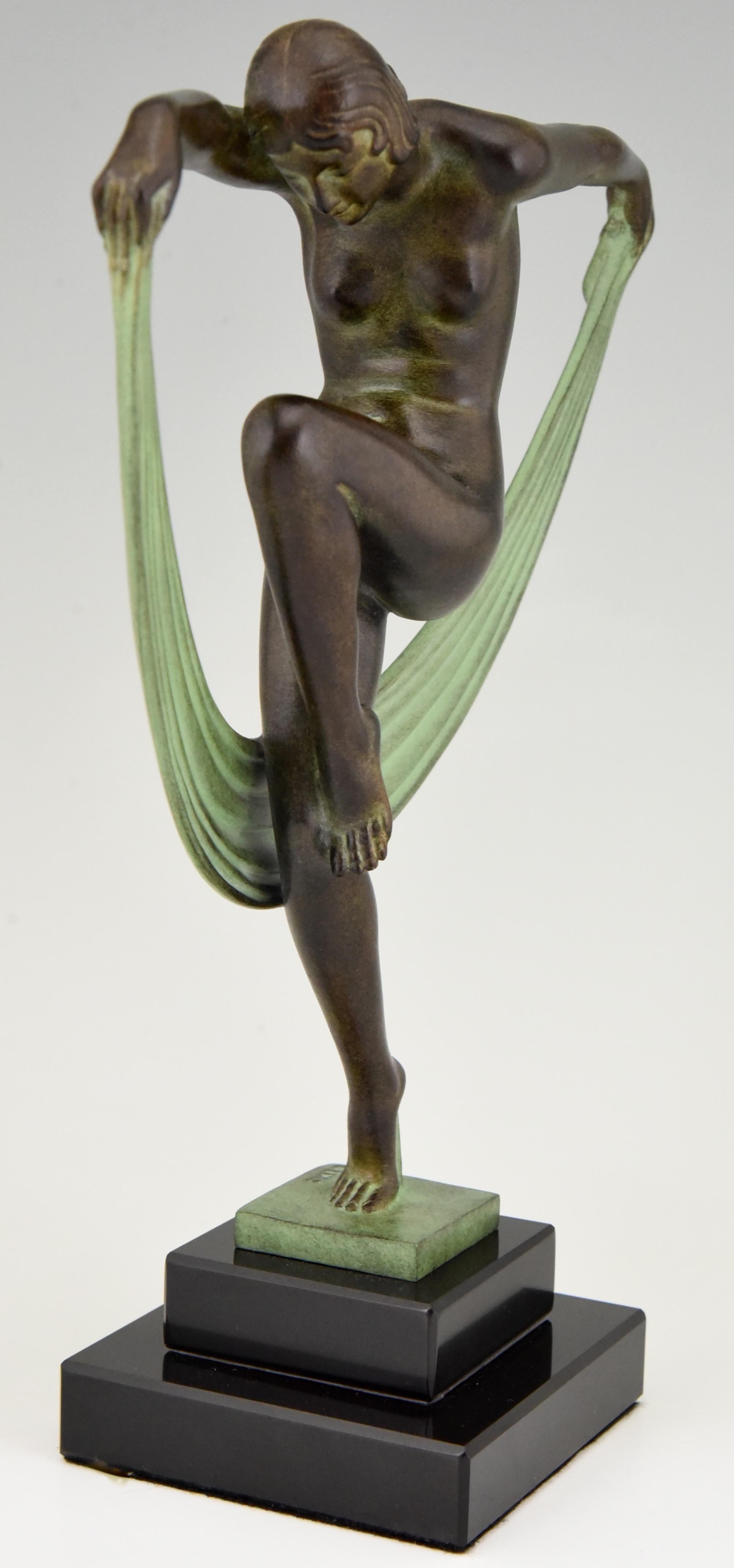 French Art Deco Style Sculpture Dancing Nude Folie by Denis for Max Le Verrier For Sale