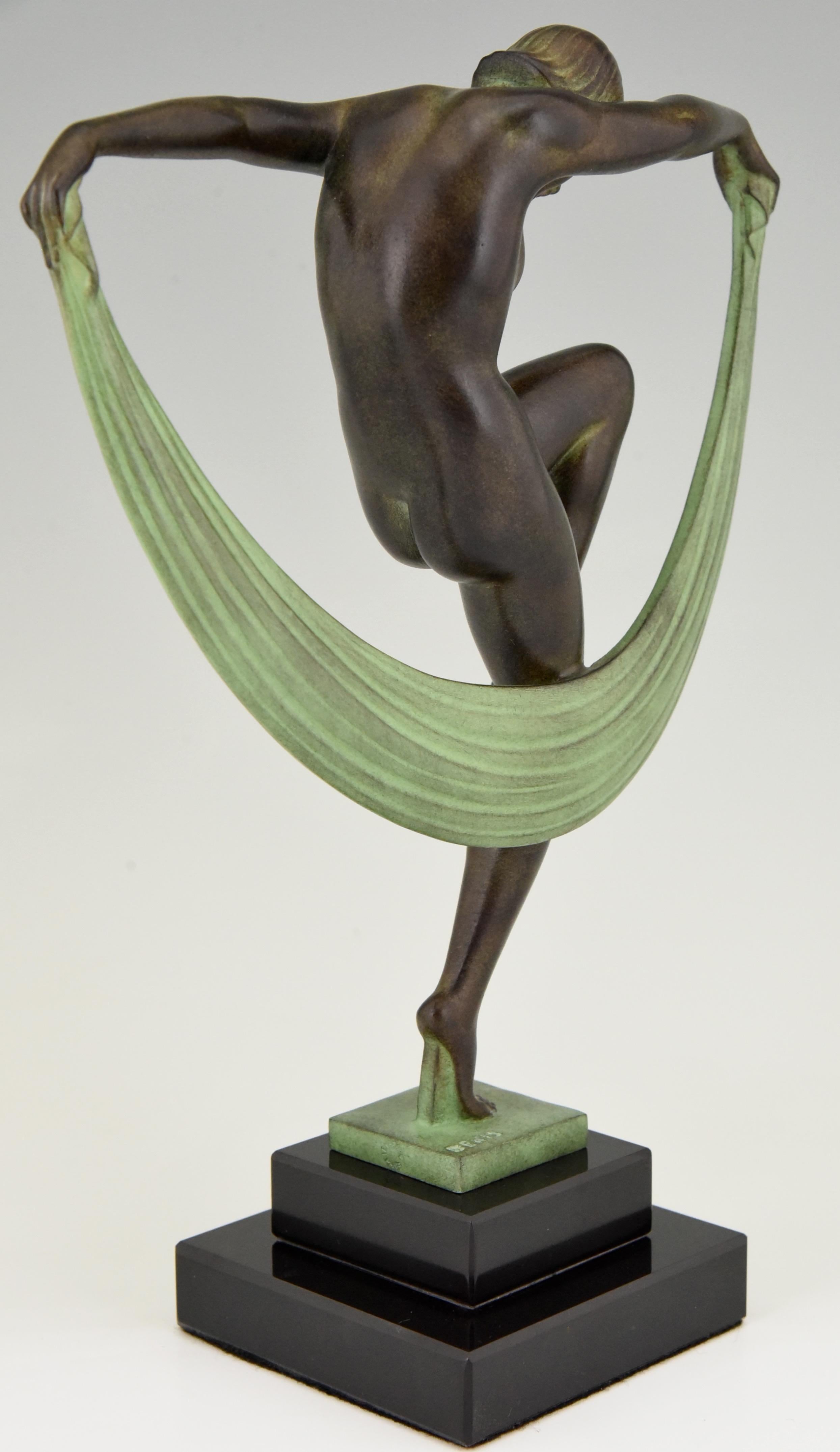 Metal Art Deco Style Sculpture Dancing Nude Folie by Denis for Max Le Verrier For Sale