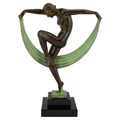 Skulptur im Art-déco-Stil, tanzende nackte Folie im Art-déco-Stil von Denis für Max Le Verrier