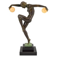 Scultura in stile Art Déco Nudo danzante con palline di Denis per Max Le Verrier