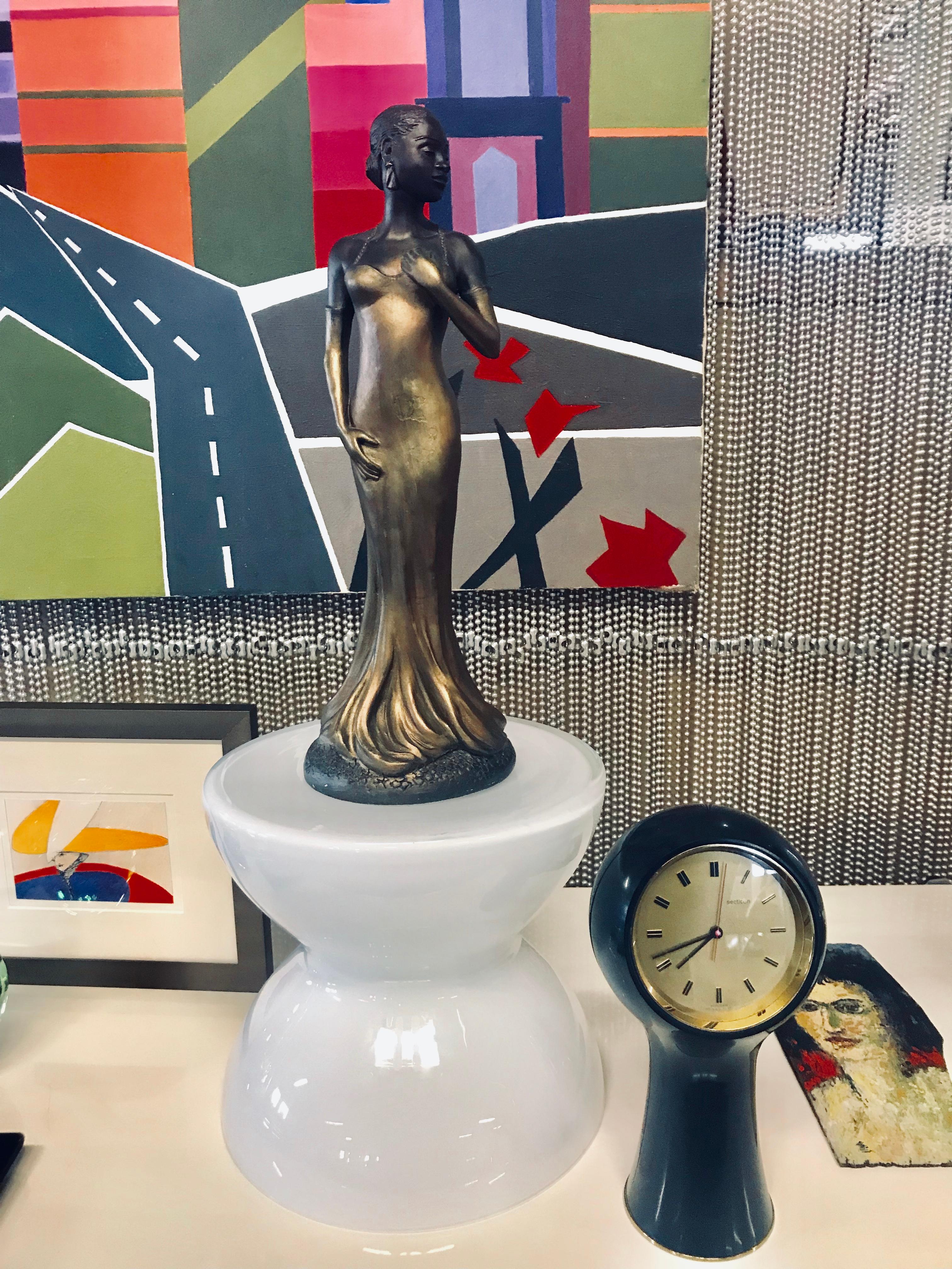 Plaster Art Deco Style Sculpture, Ecila 'Jazz Singer' Elegant Female