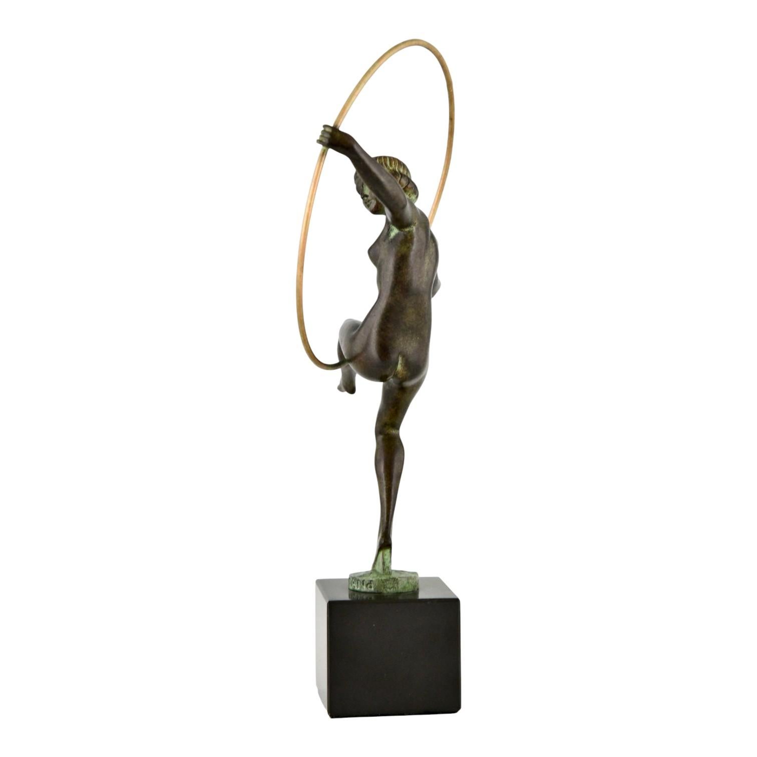 Contemporary Art Deco style sculpture hoop dancer Briand Marcel Bouraine for Max le Verrier For Sale
