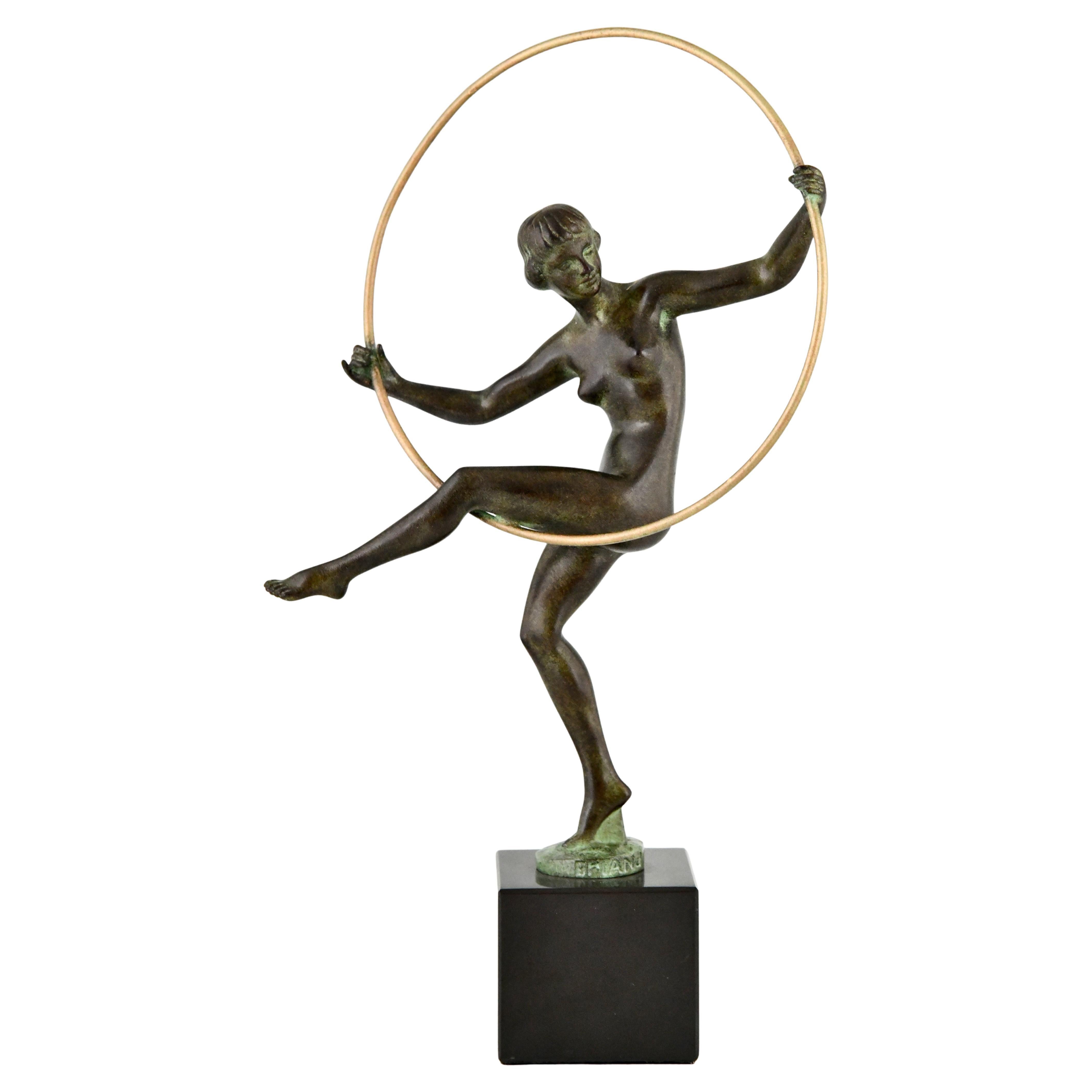 Art Deco style sculpture hoop dancer Briand Marcel Bouraine for Max le Verrier For Sale